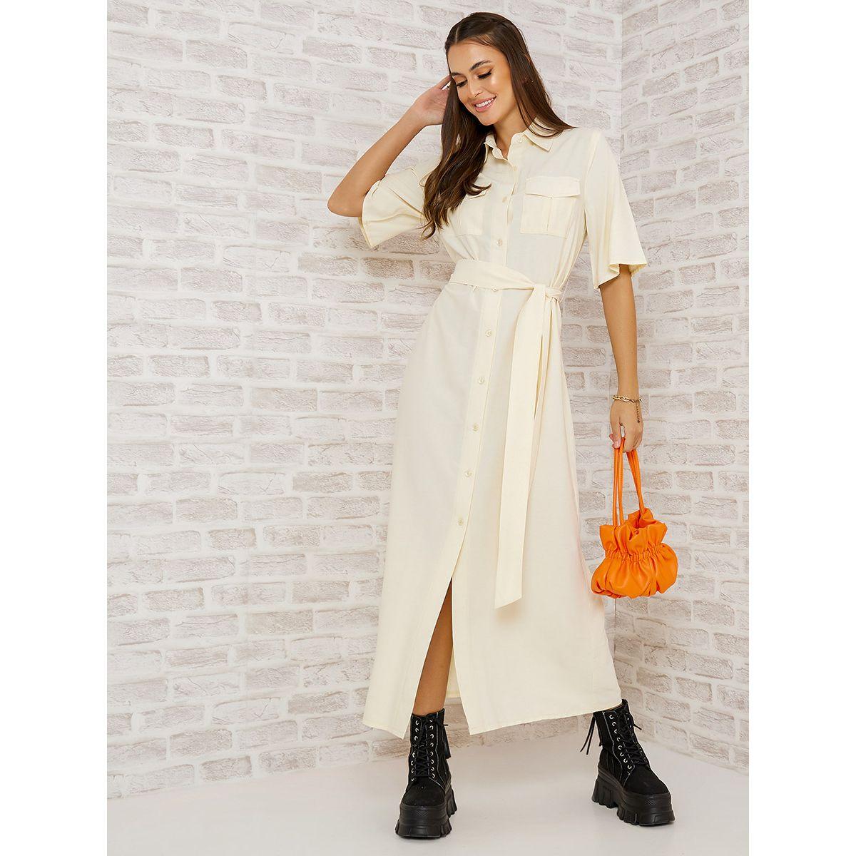 Styli Short Sleeves Full Button Shirt Maxi Dress with Flap Pocket-women-clothing-dresses-image-1