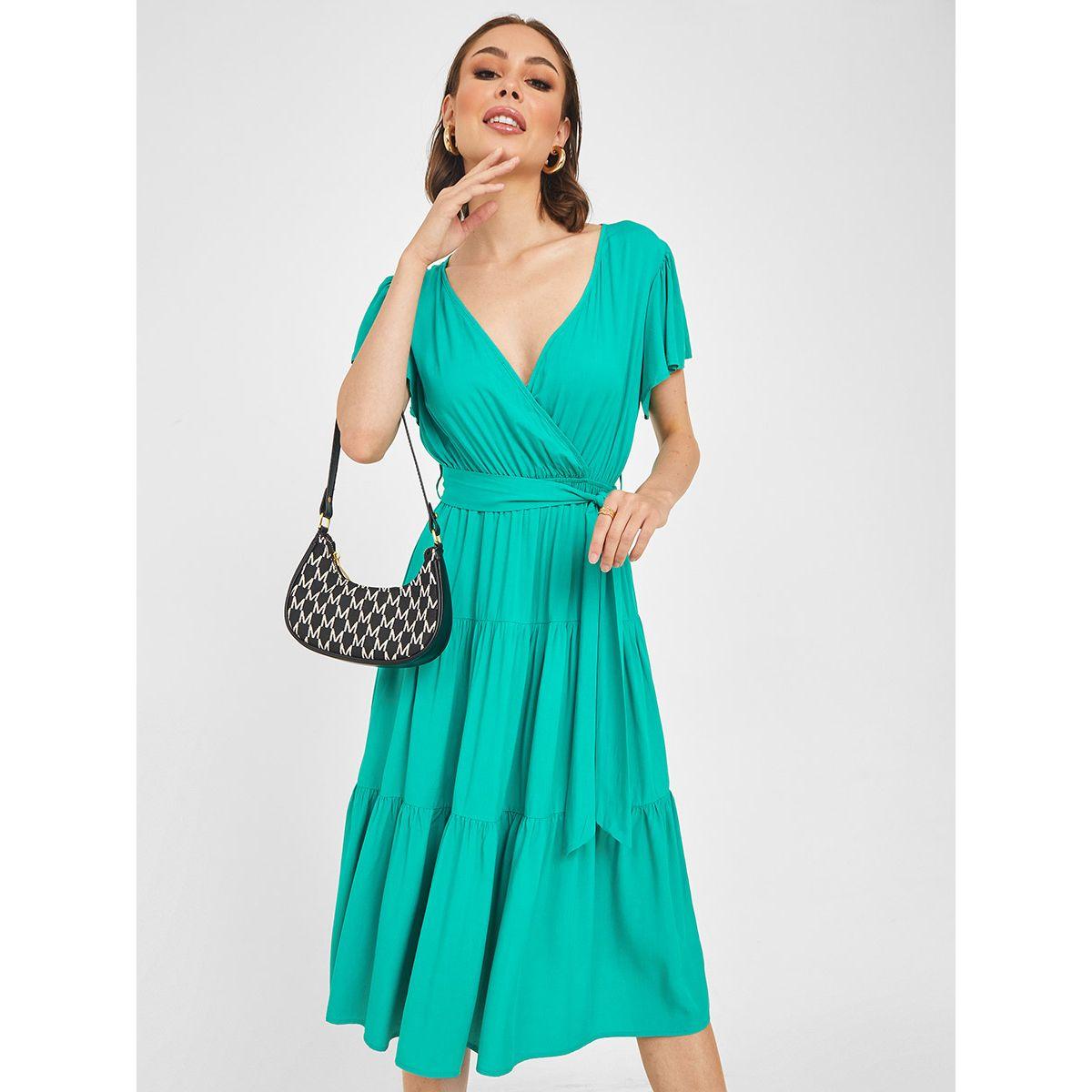 Styli Short Sleeves V Neck Tiered Wrap Midi Dress-women-clothing-dresses-image-2