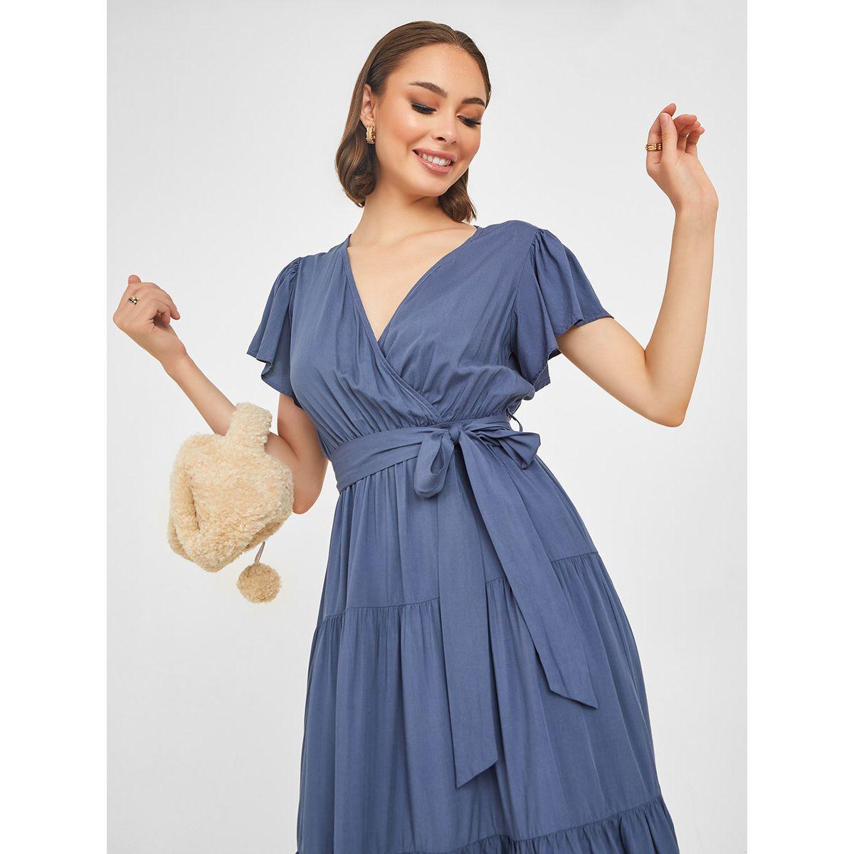 Styli Short Sleeves V Neck Tiered Wrap Midi Dress-women-clothing-dresses-image-2