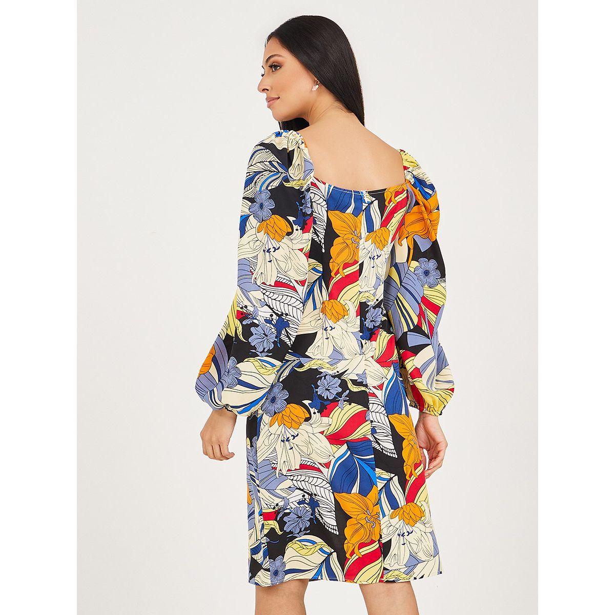 Styli Balloon Sleeves Floral Print A-Line Knee Length Dress-women-clothing-dresses-image-4