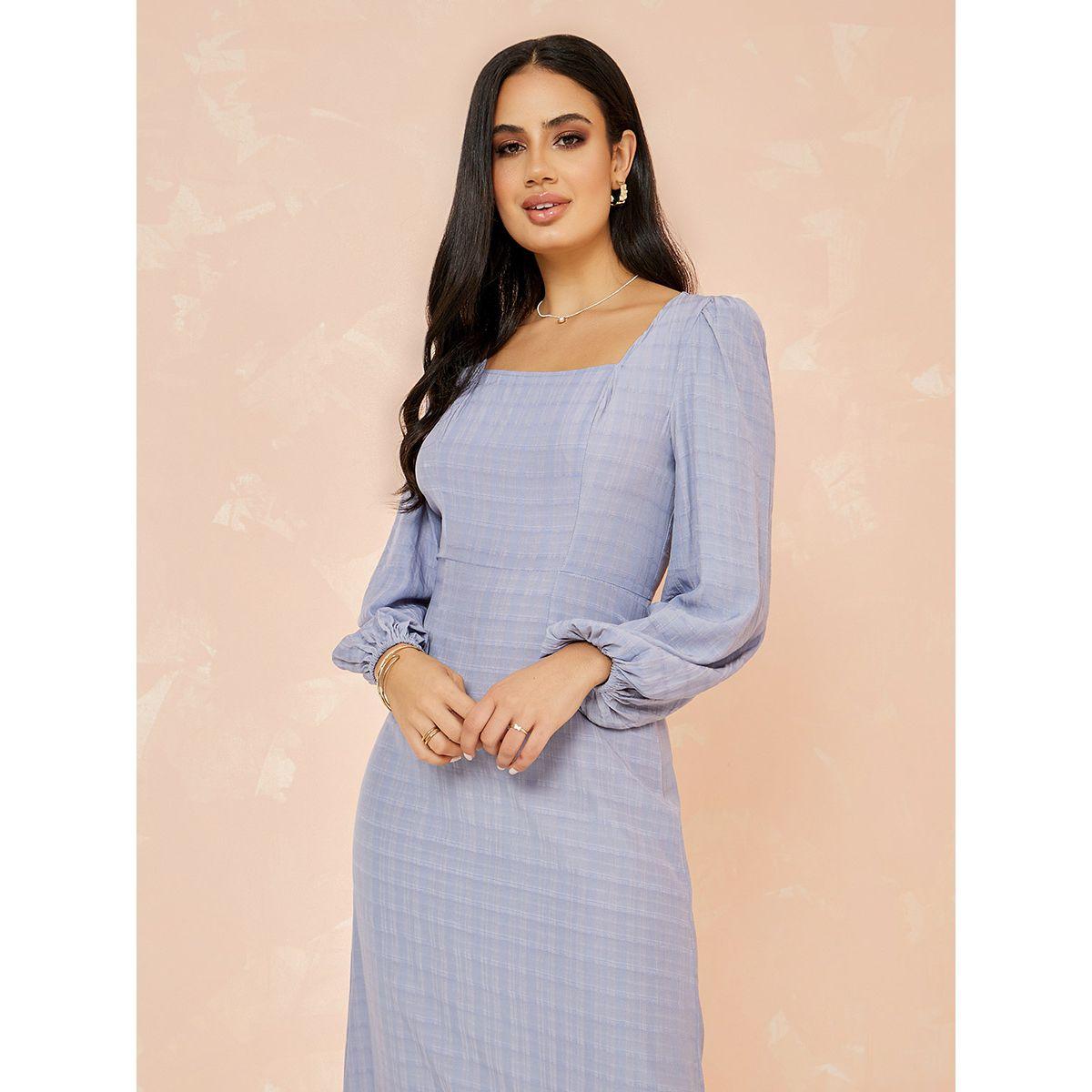 Styli Long Volume Sleeves Square Neck A-Line Midi Dress-women-clothing-dresses-image-3