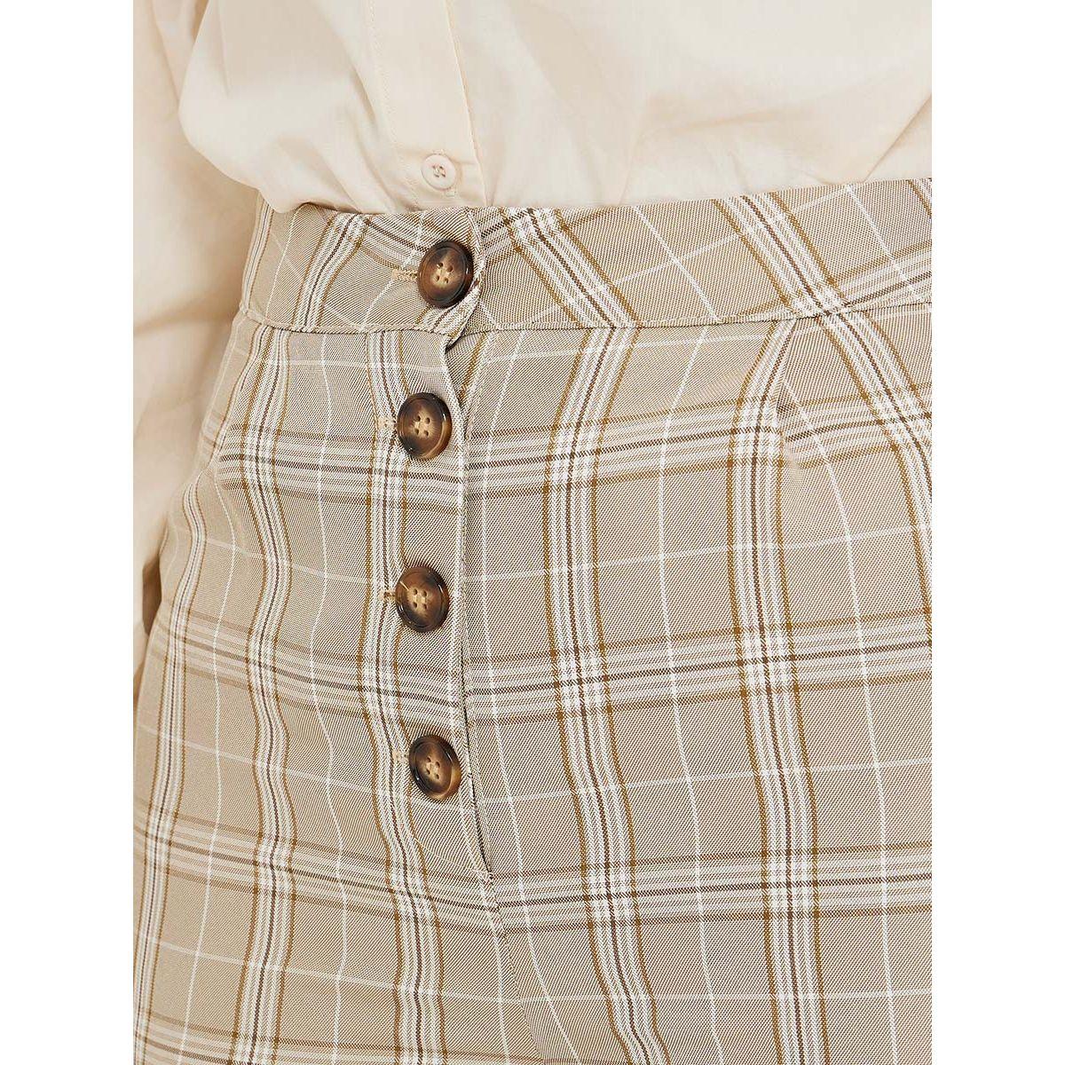 Styli Checked Plaid Button-Fly Detail Wide Leg Trouser-women-clothing-bottoms-trousers-image-3
