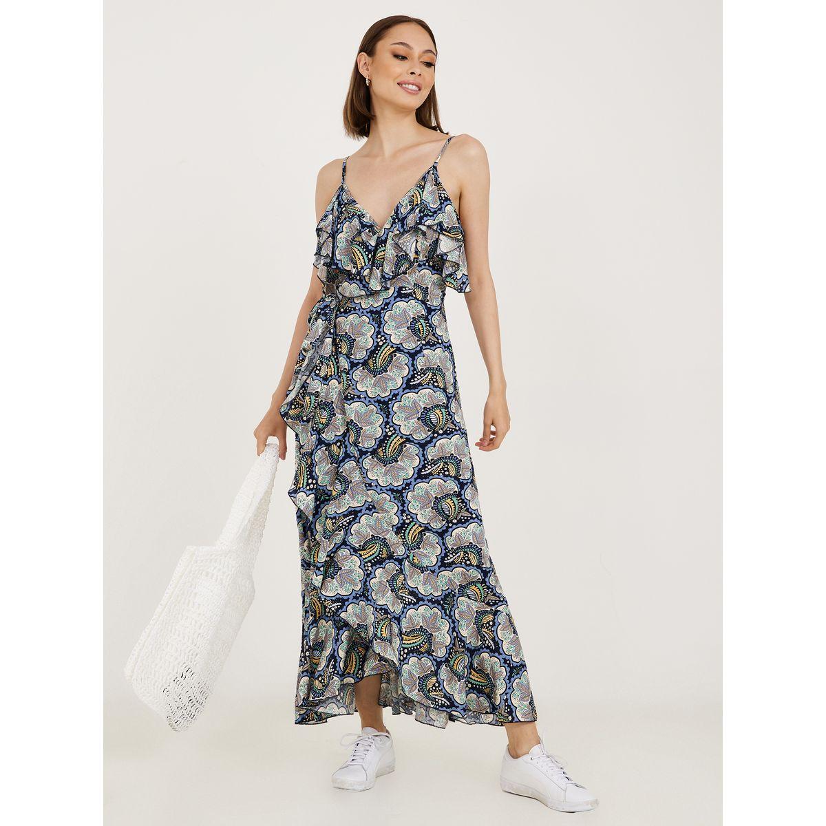 Styli Strappy Frill Detail Printed Wrap Maxi Dress-women-clothing-dresses-image-1