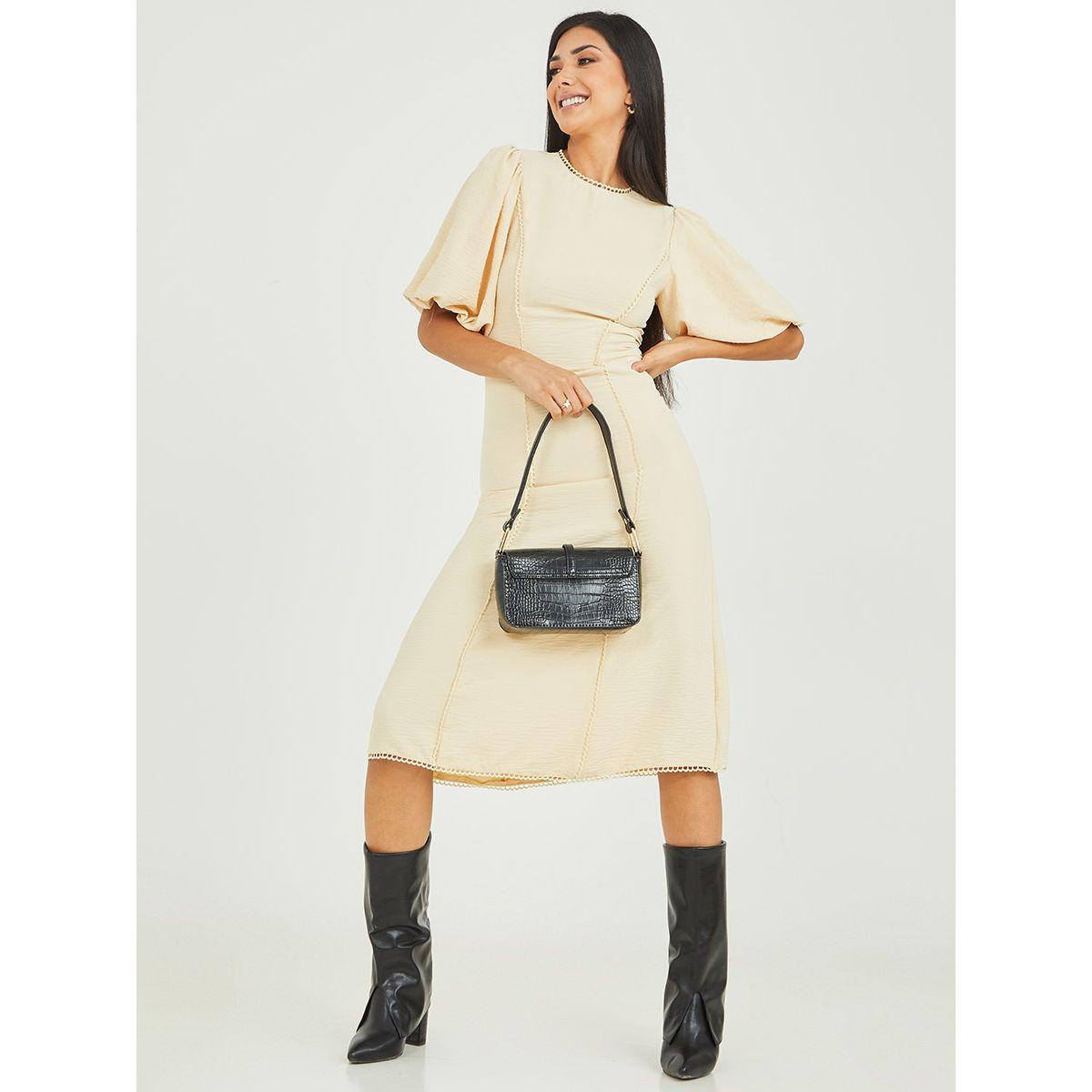 Styli Short Sleeves Lace Detail A-Line Midi Dress-women-clothing-dresses-image-1