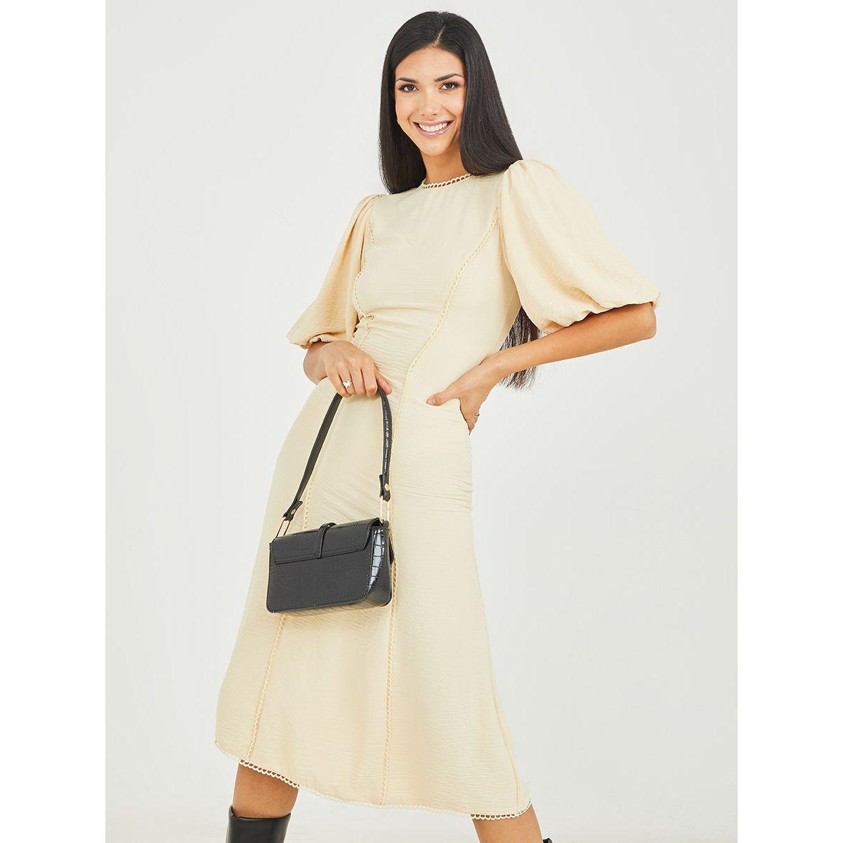 Styli Short Sleeves Lace Detail A-Line Midi Dress-women-clothing-dresses-image-2