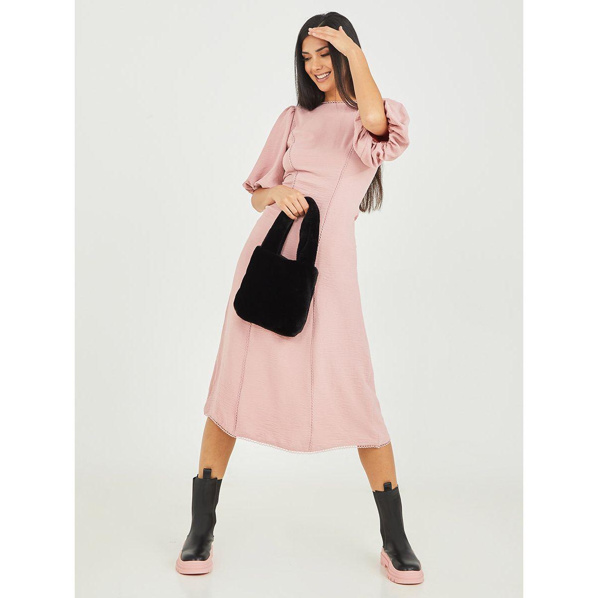 Styli Short Sleeves Lace Detail A-Line Midi Dress-women-clothing-dresses-image-1