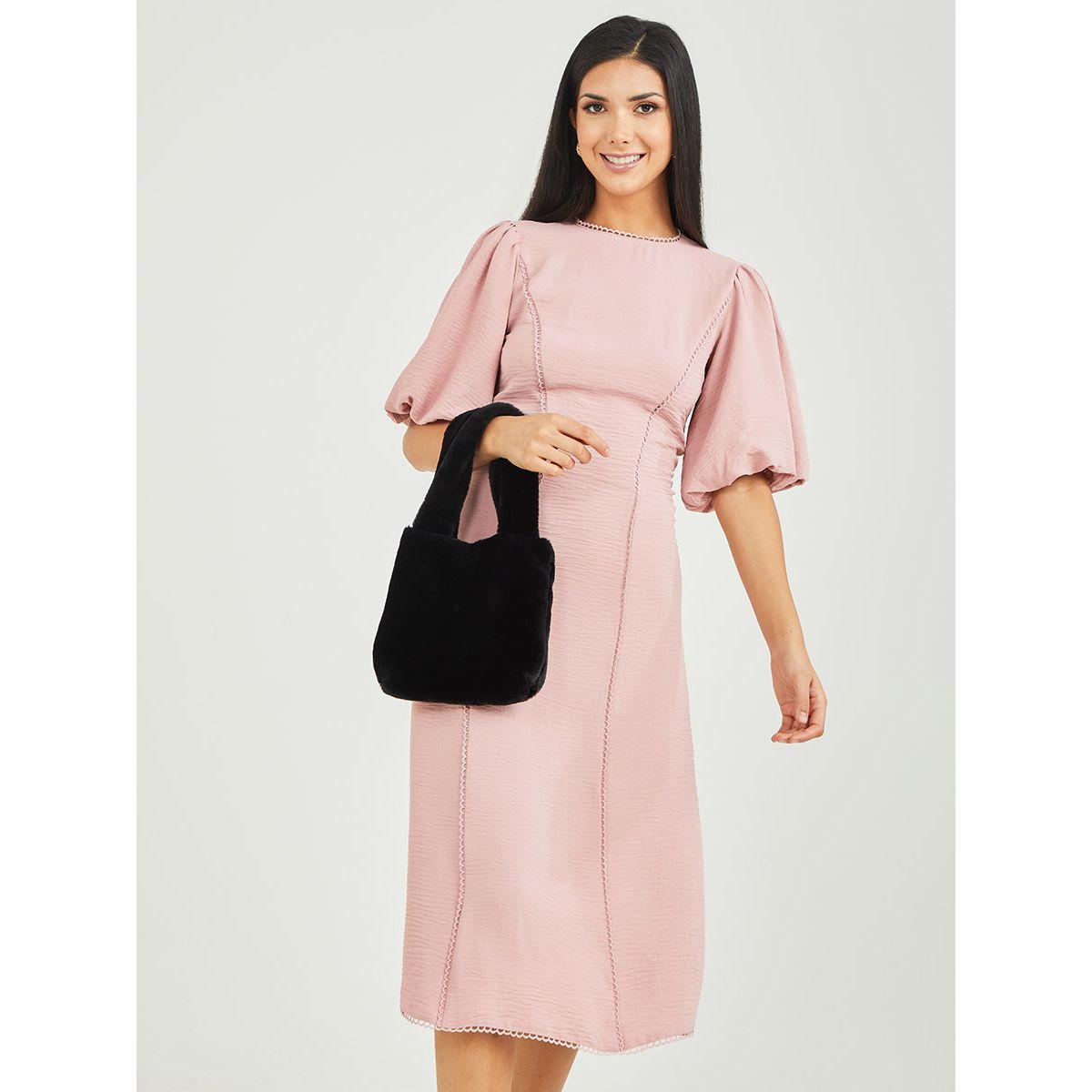 Styli Short Sleeves Lace Detail A-Line Midi Dress-women-clothing-dresses-image-2