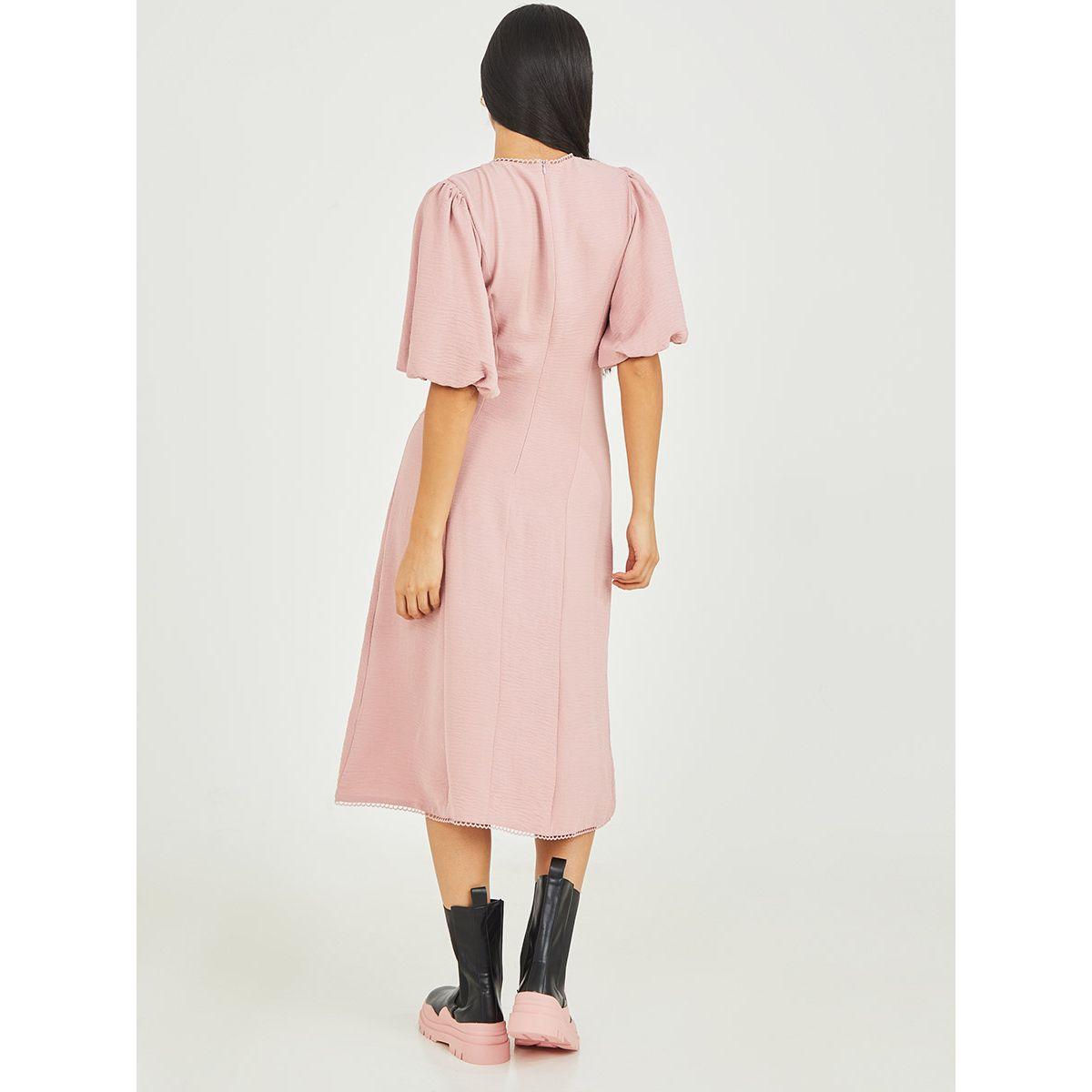 Styli Short Sleeves Lace Detail A-Line Midi Dress-women-clothing-dresses-image-4