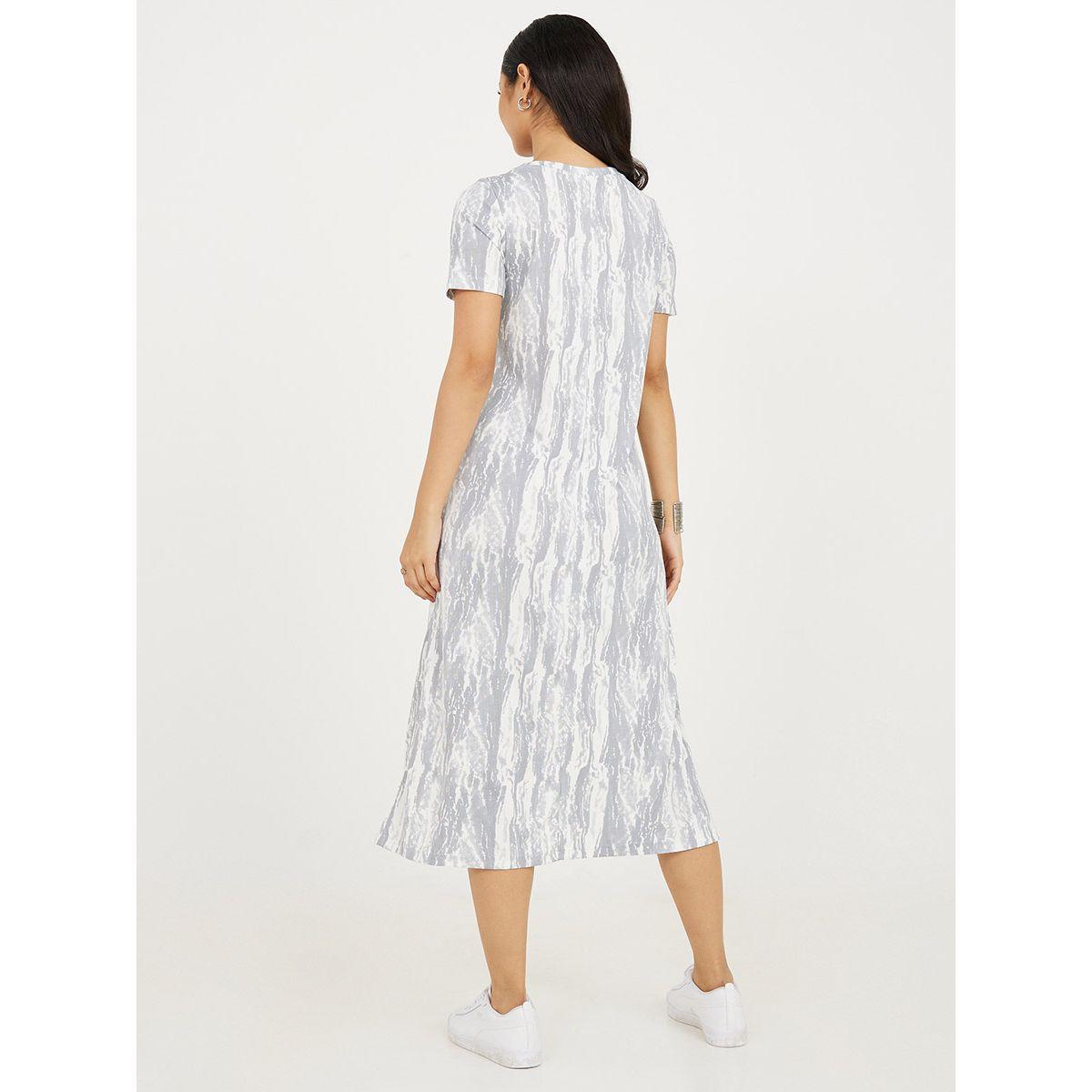 Styli Short Sleeves Marble Print Knit T-shirt Midi Dress-women-clothing-dresses-image-4