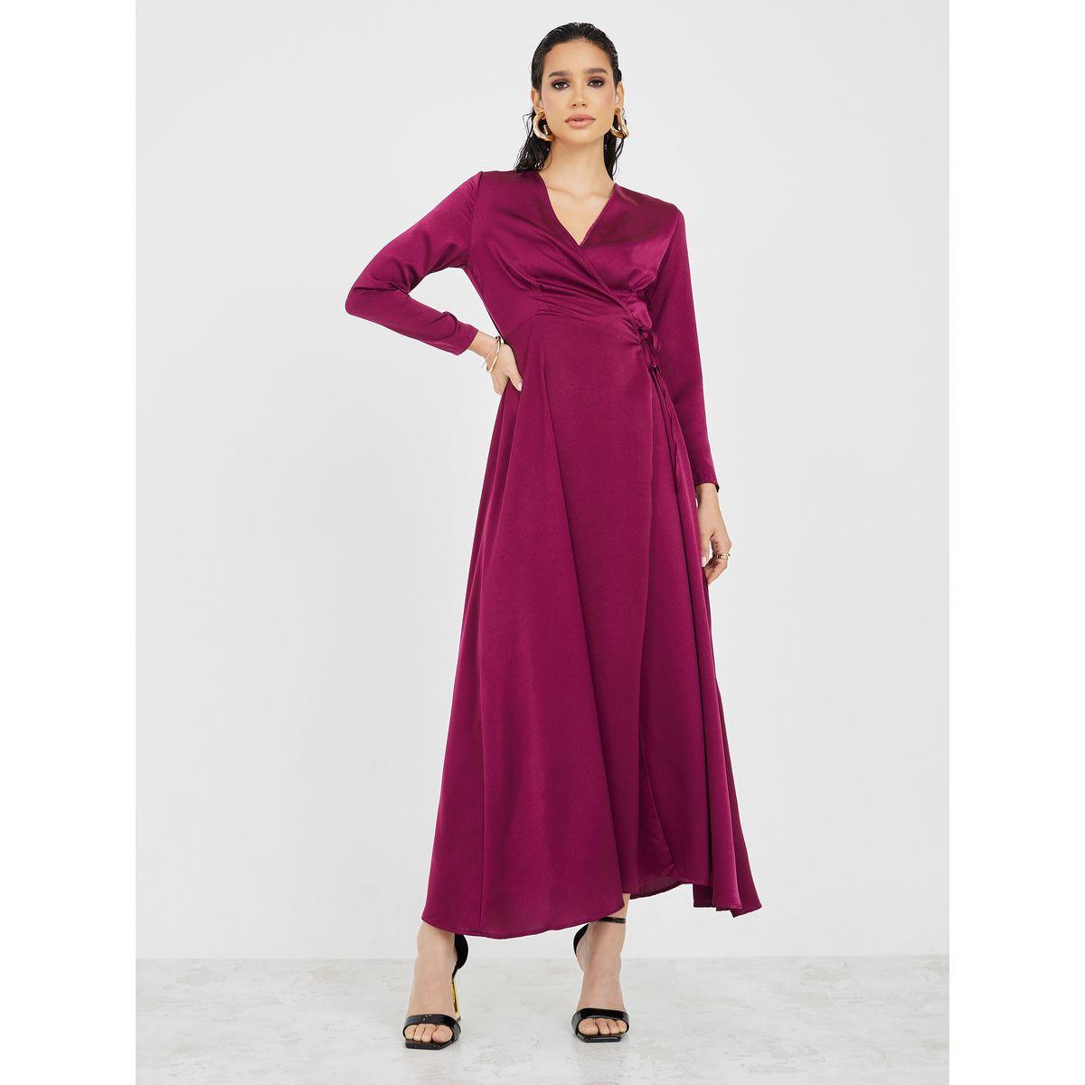 Styli Pleat Bust Detail Wrap Maxi Dress-women-clothing-dresses-image-1