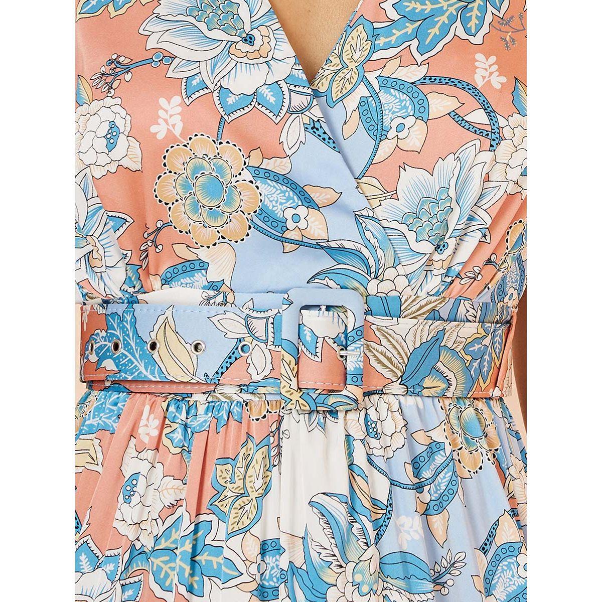 Styli Short Sleeves Floral Print Tiered Midi Dress with Belt-women-clothing-dresses-image-3