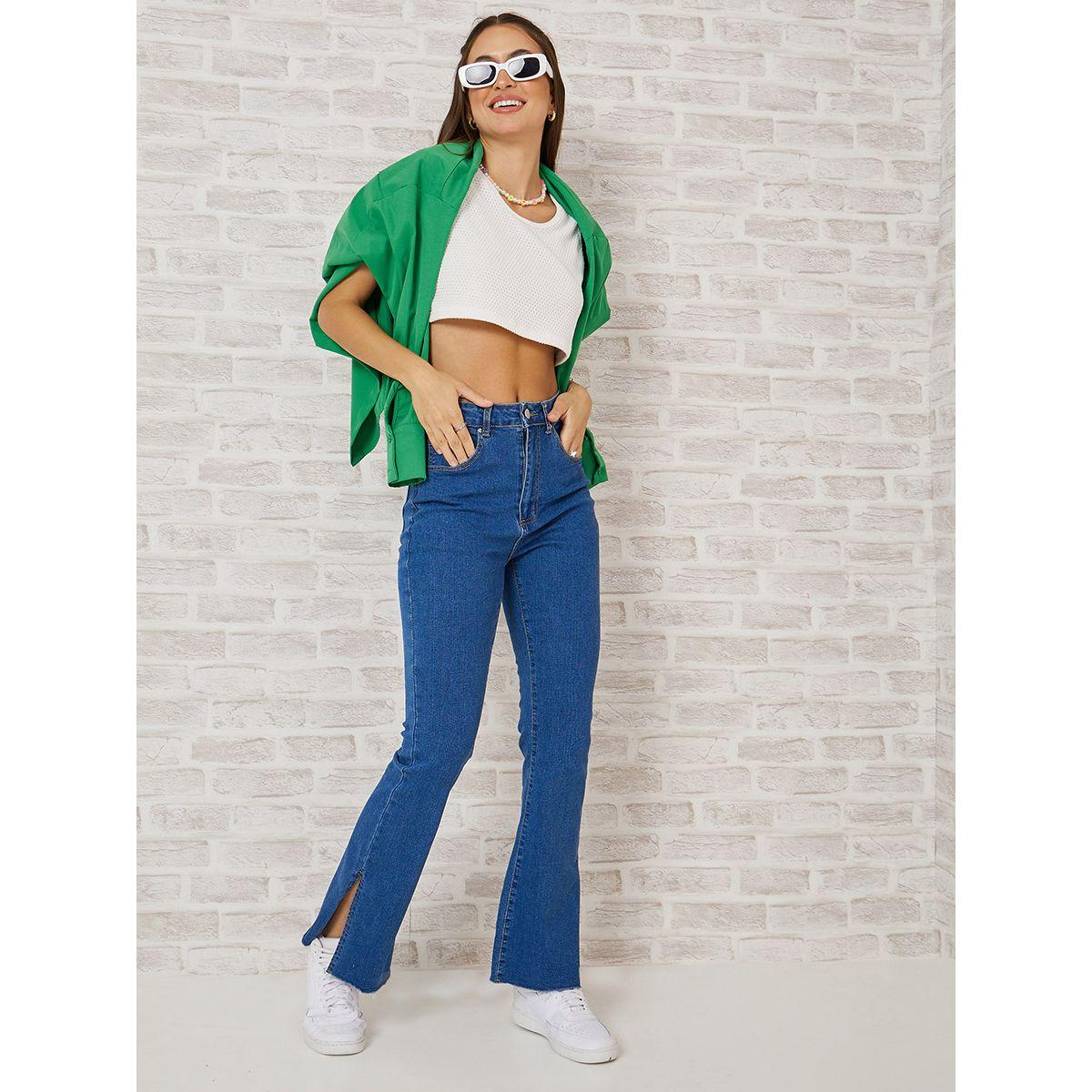 Styli High Rise Flare Leg Jeans with Split Hem-women-clothing-bottoms-jeans-image-2