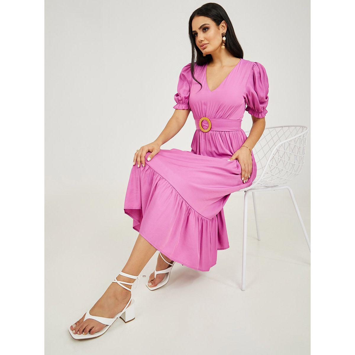 فستان ميدي باكمام واساور-women-clothing-dresses-image-1