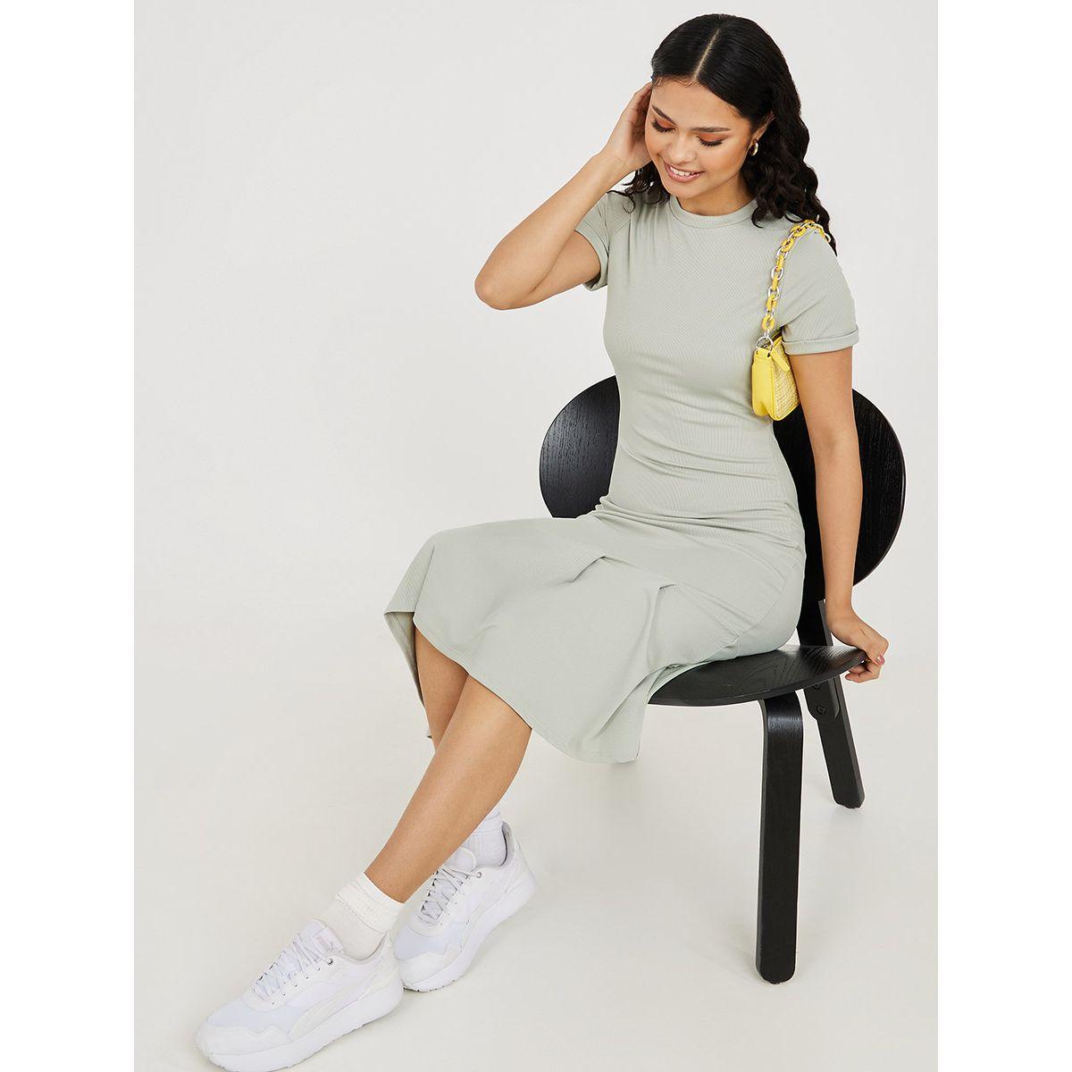 فستان ميدي مضلع باكمام قصيرة-women-clothing-dresses-image-5