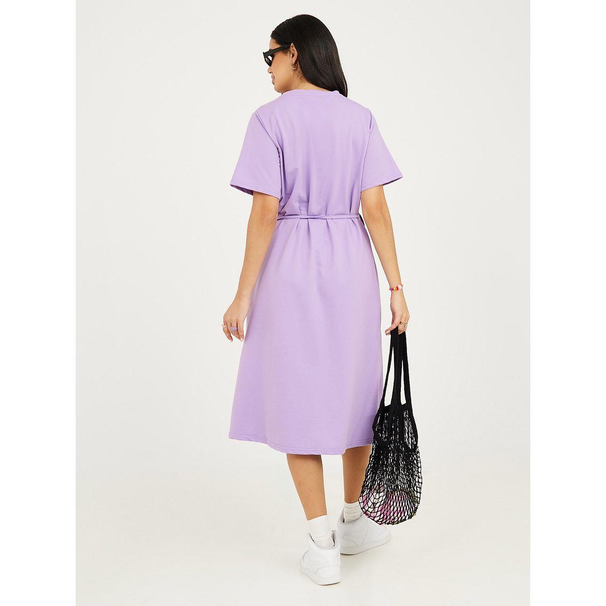 Styli Short Sleeves Knit T-shirt Midi Dress with Tie String Belt-women-clothing-dresses-image-4