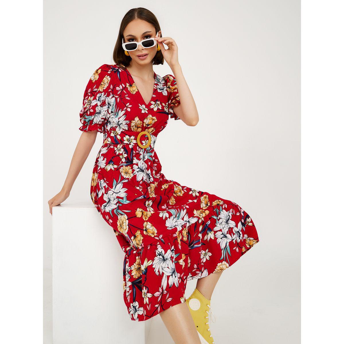 فستان ميدي باكمام منفوشة-women-clothing-dresses-image-1