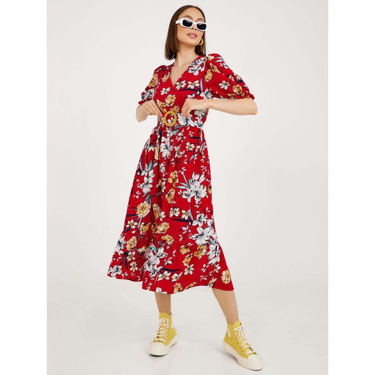 فستان ميدي باكمام منفوشة-women-clothing-dresses-image-2