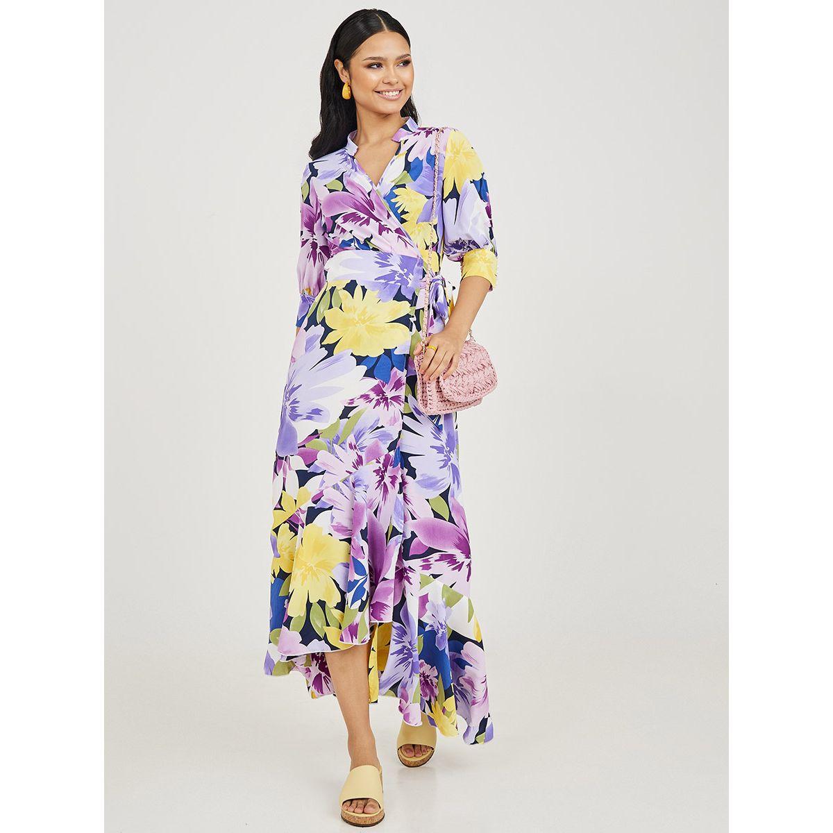 Styli 3/4 Sleeves Floral Print Wrap Maxi Dress-women-clothing-dresses-image-1