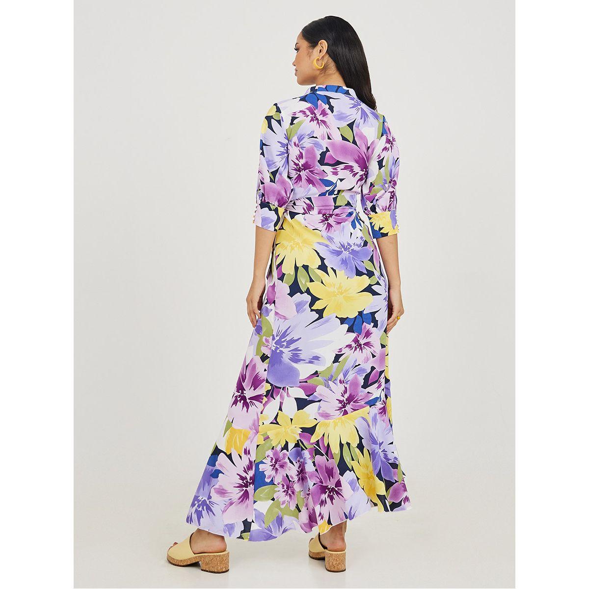 Styli 3/4 Sleeves Floral Print Wrap Maxi Dress-women-clothing-dresses-image-4