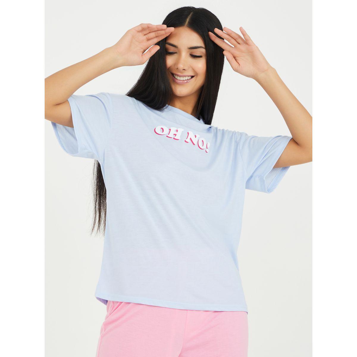 Styli Unwind Oh No Slogan Print T-shirt and Pyjama Set-women-clothing-nightwear-pyjamas-longsets-image-3
