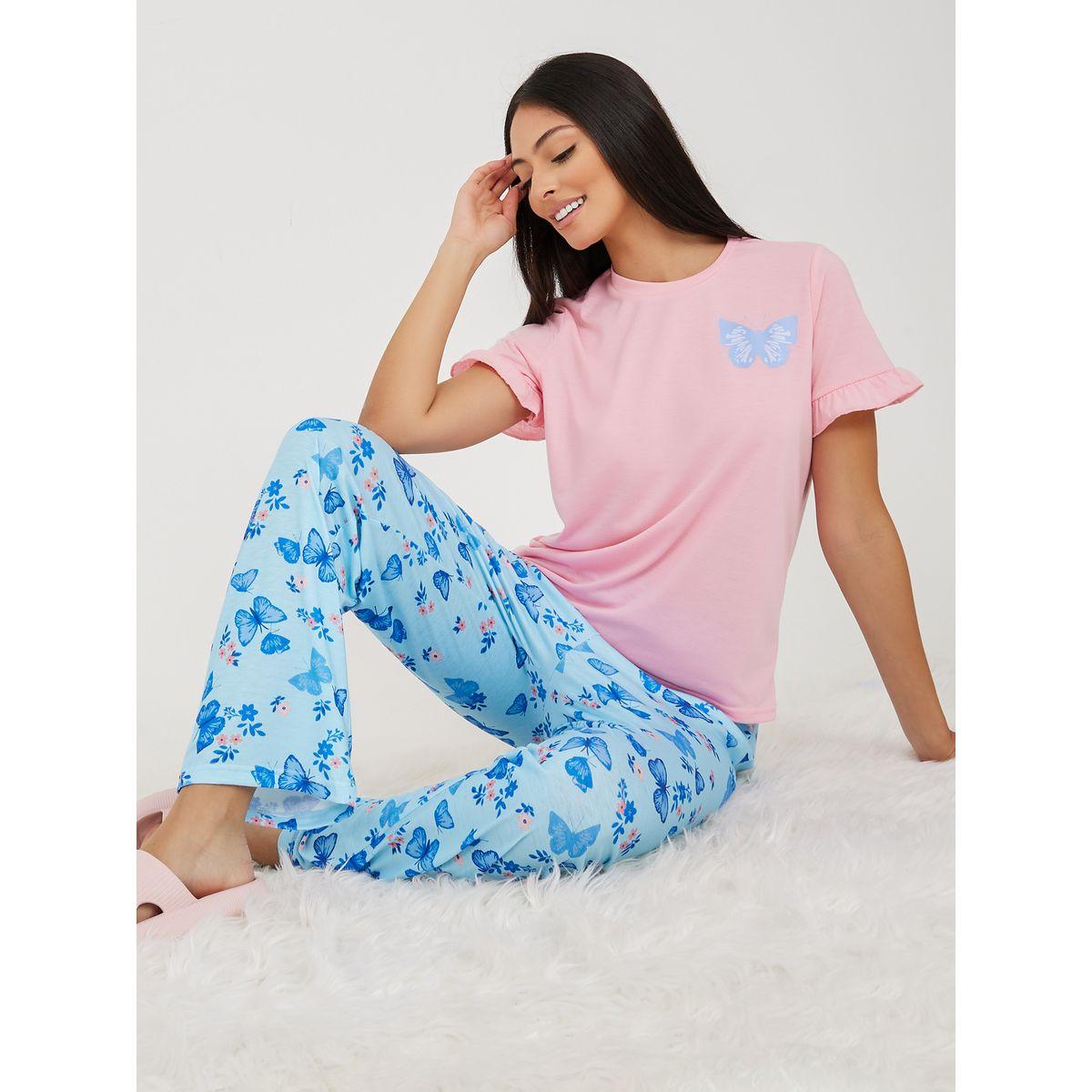 طقم بيجاما من ( بنطال + تيشيرت )-women-clothing-nightwear-pyjamas-longsets-image-1