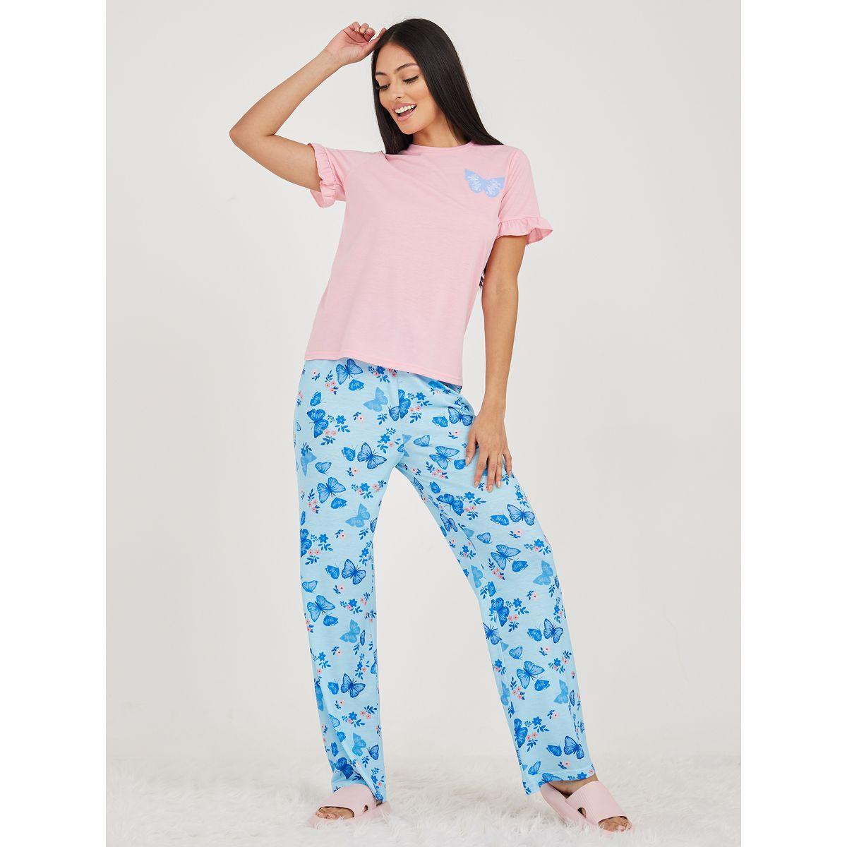 Styli Unwind Butterfly Pocket Print T-shirt and Pyjama Set-women-clothing-nightwear-pyjamas-longsets-image-2
