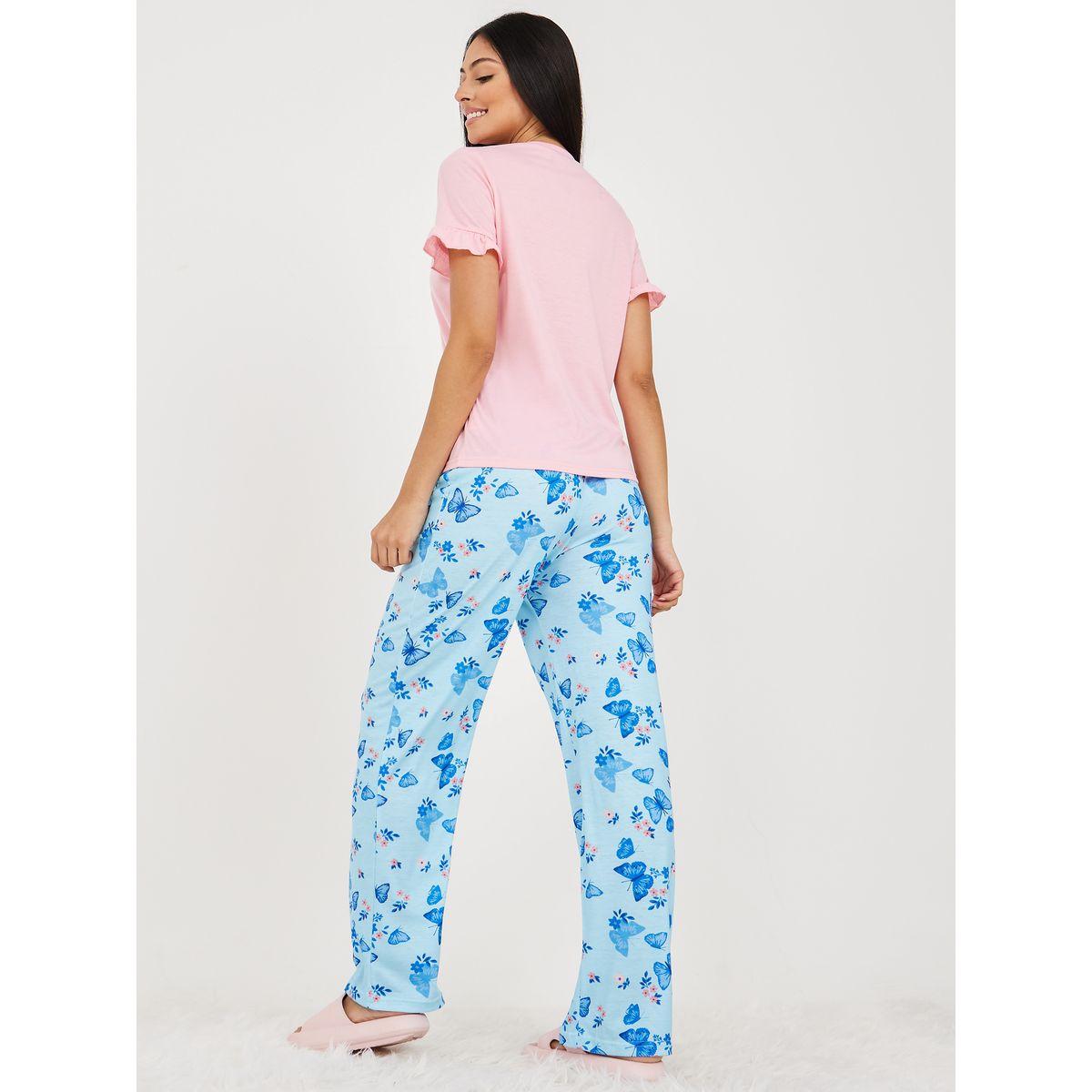 Styli Unwind Butterfly Pocket Print T-shirt and Pyjama Set-women-clothing-nightwear-pyjamas-longsets-image-6