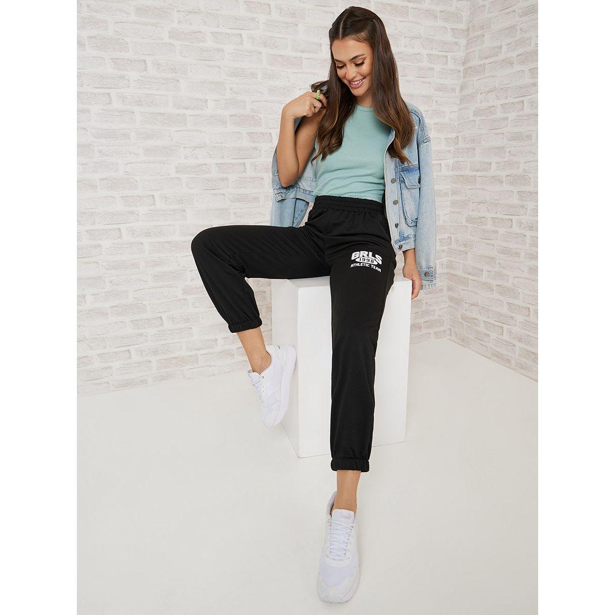 Styli Slogan Print Relaxed Fit Cuffed Jogger-women-clothing-bottoms-joggers-image-1