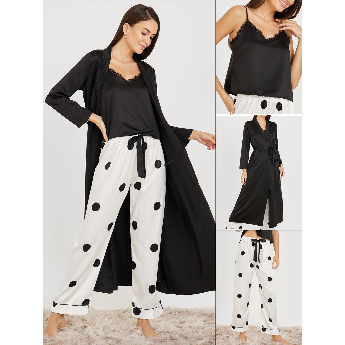 طقم من 3 ( روب طويل + بلوزة كامي + بنطال )-women-clothing-nightwear-pyjamas-longsets-image-1