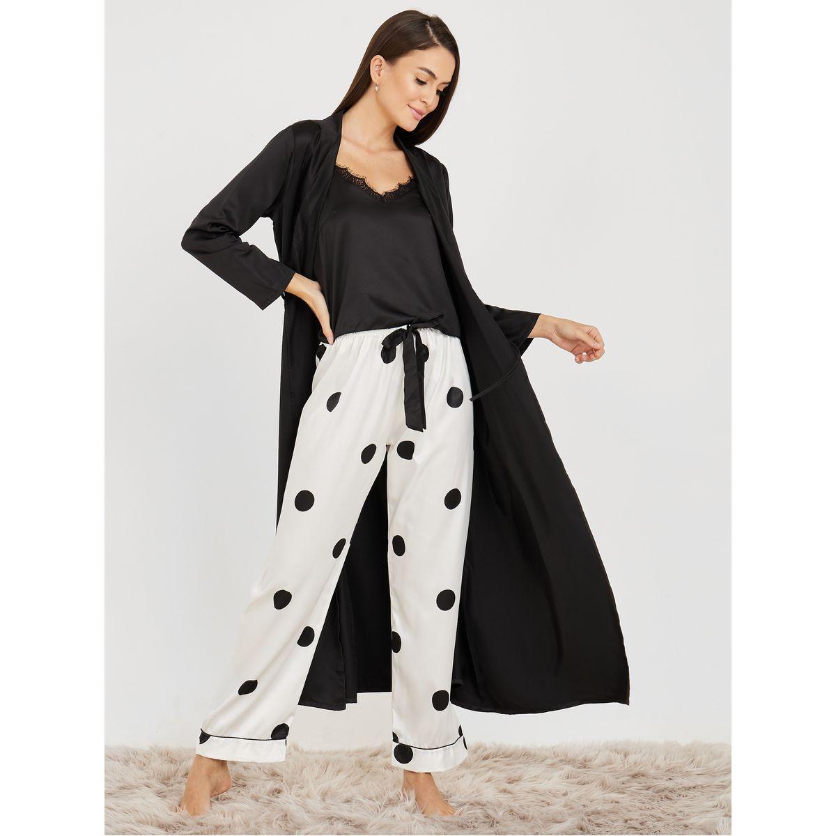 طقم من 3 ( روب طويل + بلوزة كامي + بنطال )-women-clothing-nightwear-pyjamas-longsets-image-2
