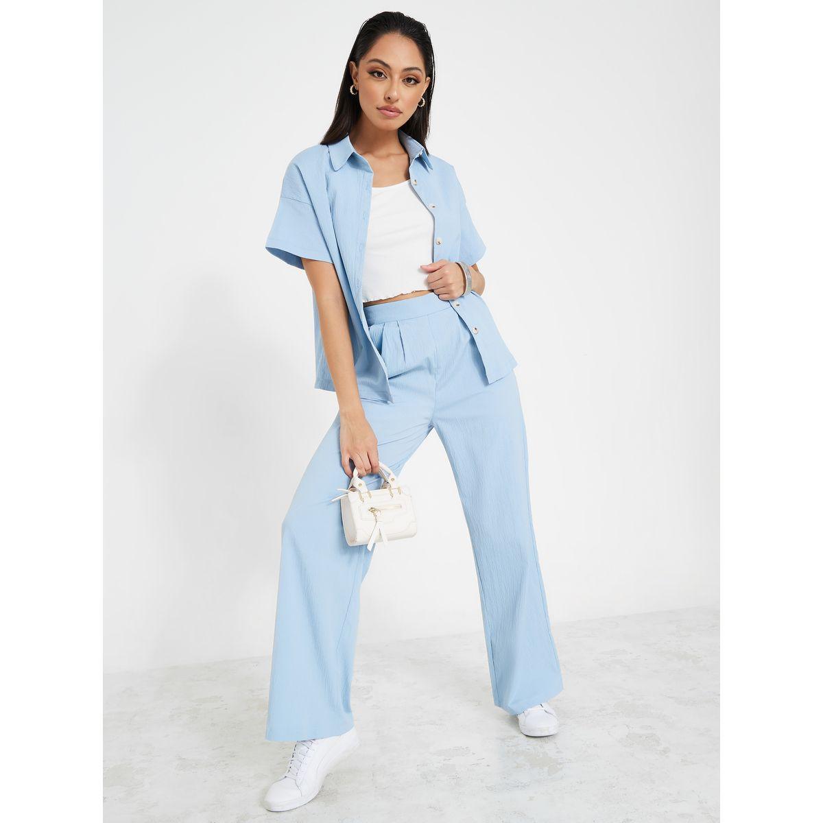 Styli Button Placket Regular Shirt & Trouser Co-Ord Set-women-clothing-coordsets-image-1
