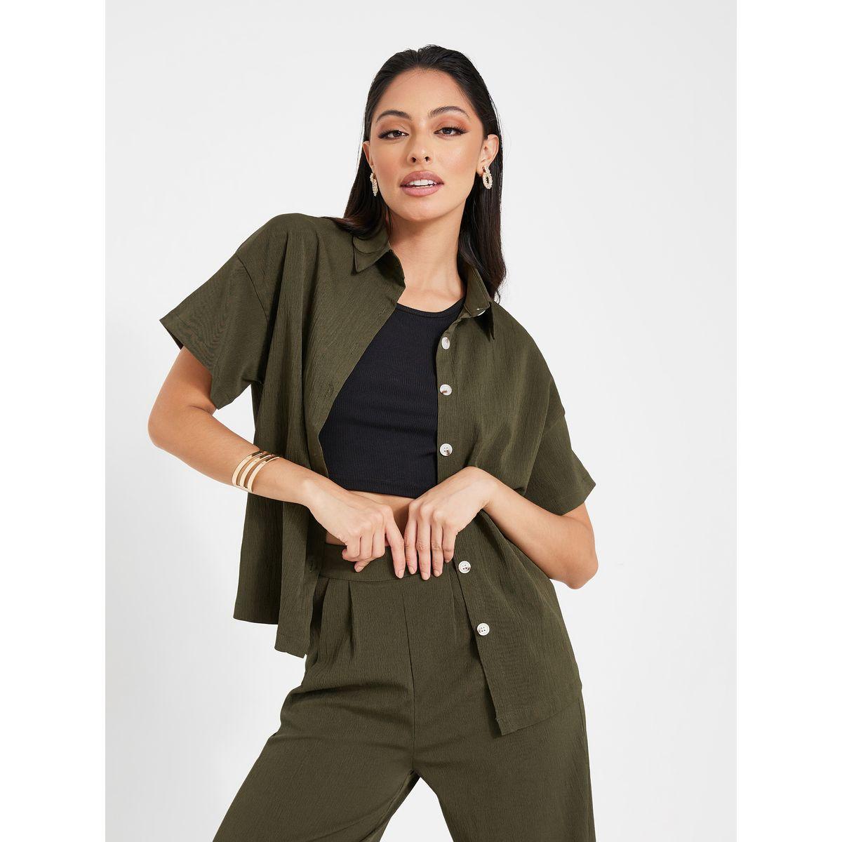 Styli Button Placket Regular Shirt & Trouser Co-Ord Set-women-clothing-coordsets-image-2