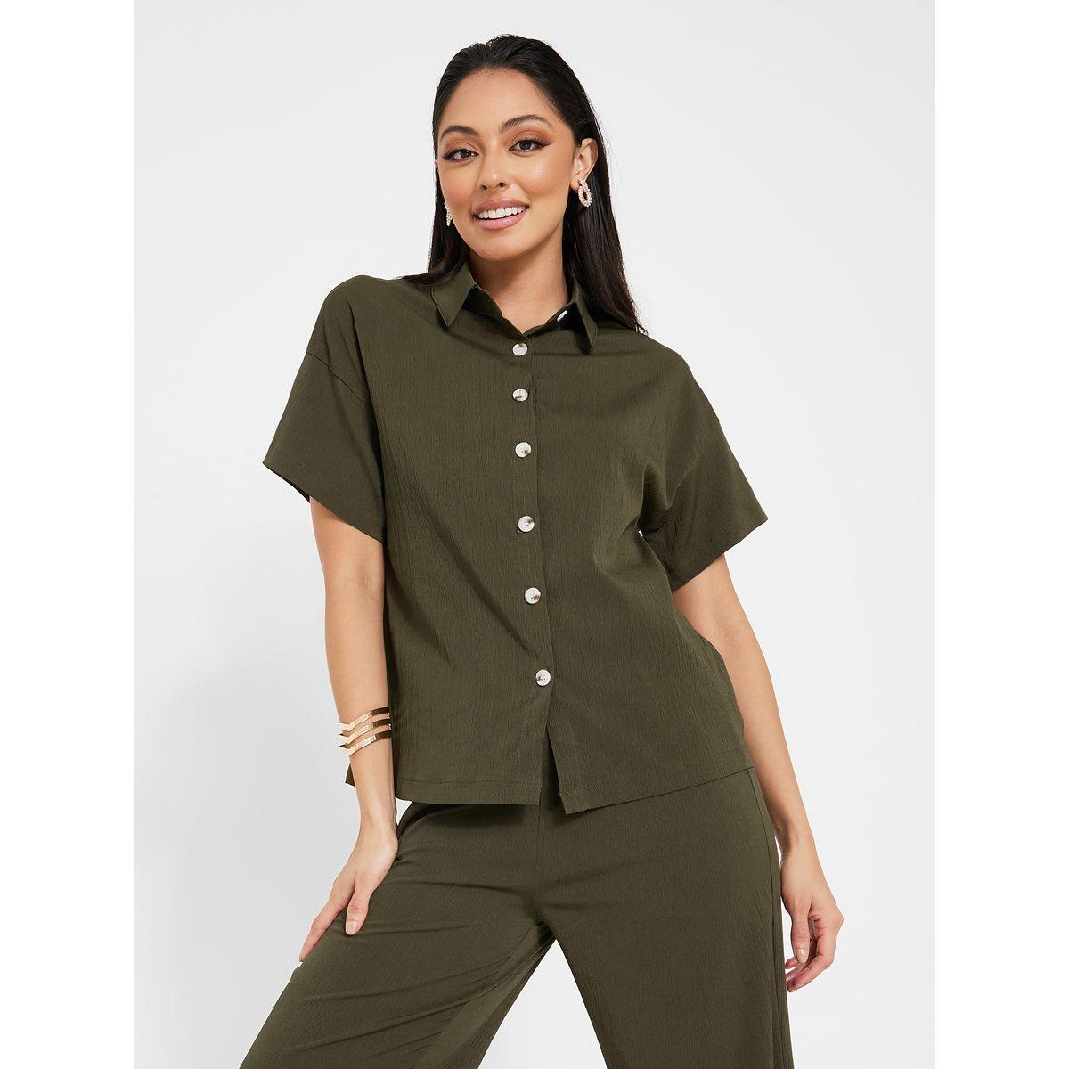 Styli Button Placket Regular Shirt & Trouser Co-Ord Set-women-clothing-coordsets-image-3