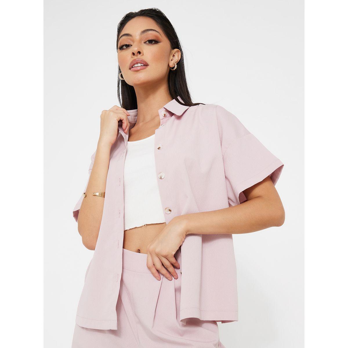 Styli Button Placket Regular Shirt & Trouser Co-Ord Set-women-clothing-coordsets-image-2