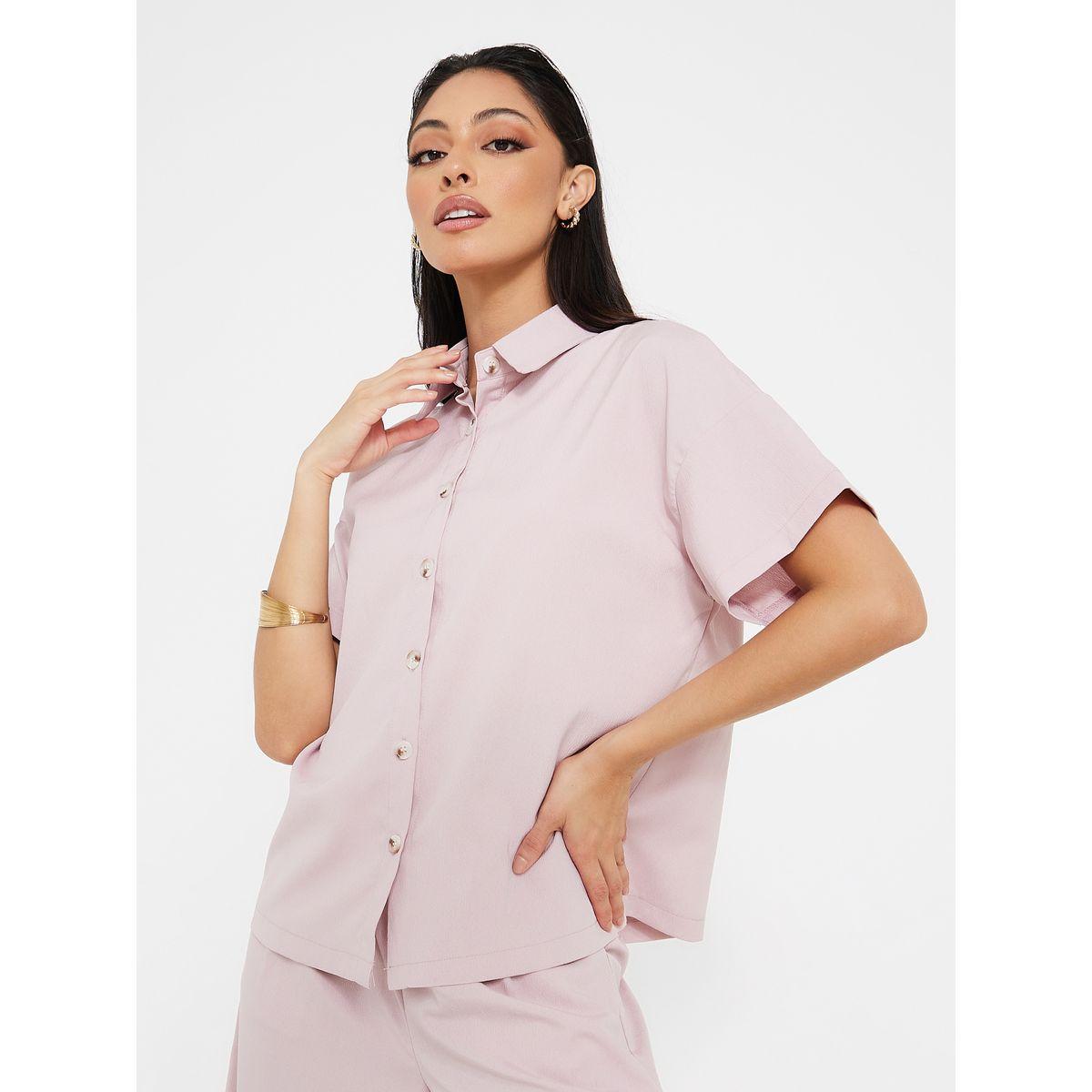 Styli Button Placket Regular Shirt & Trouser Co-Ord Set-women-clothing-coordsets-image-4