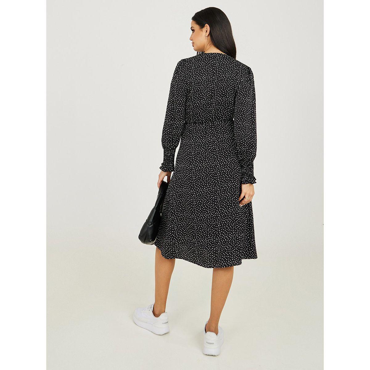 Styli Limited Cuffed Volume Sleeves Ditsy Print Wrap Midi Dress-women-clothing-dresses-image-4