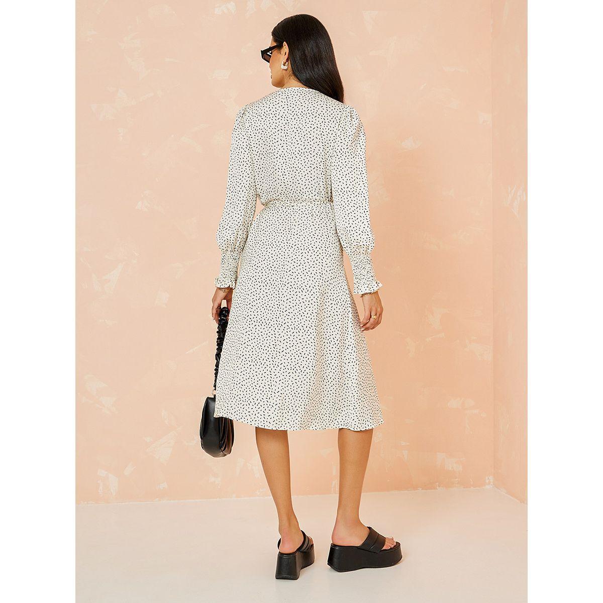 Styli Limited Cuffed Volume Sleeves Ditsy Print Wrap Midi Dress-women-clothing-dresses-image-5
