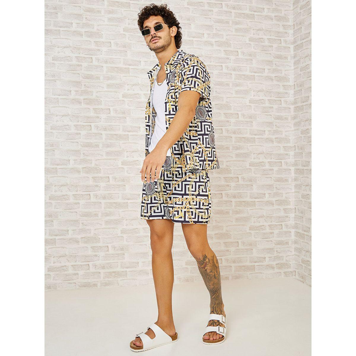 Styli All Over Print Shirt and Woven Shorts Co-Ord Set-men-clothing-coordsets-image-1