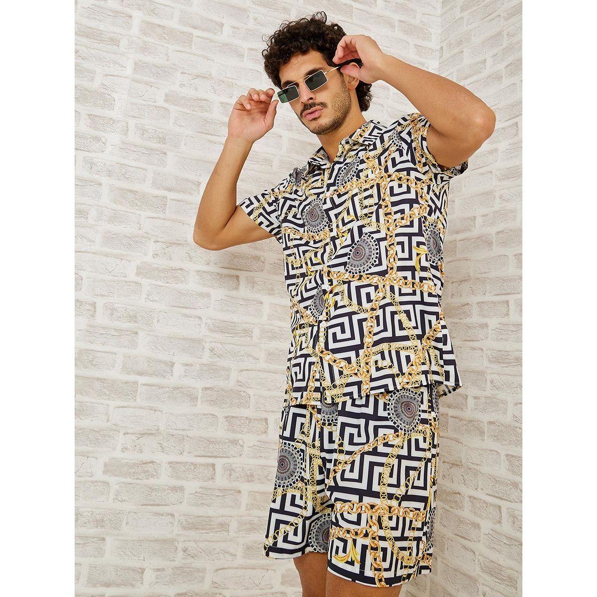 Styli All Over Print Shirt and Woven Shorts Co-Ord Set-men-clothing-coordsets-image-2