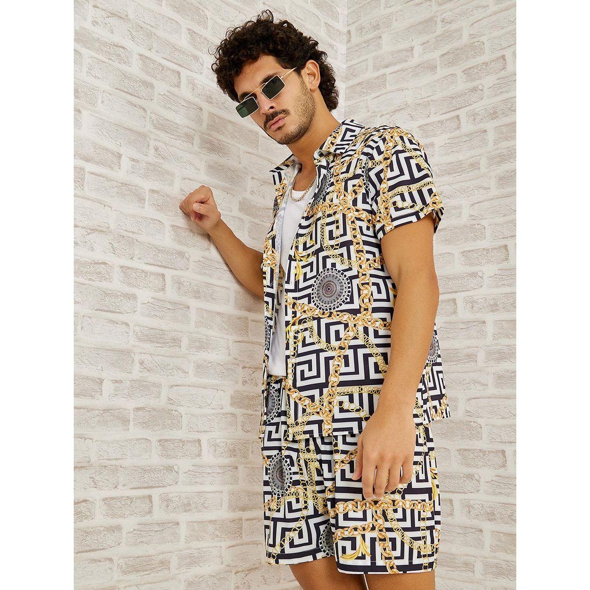 Styli All Over Print Shirt and Woven Shorts Co-Ord Set-men-clothing-coordsets-image-3