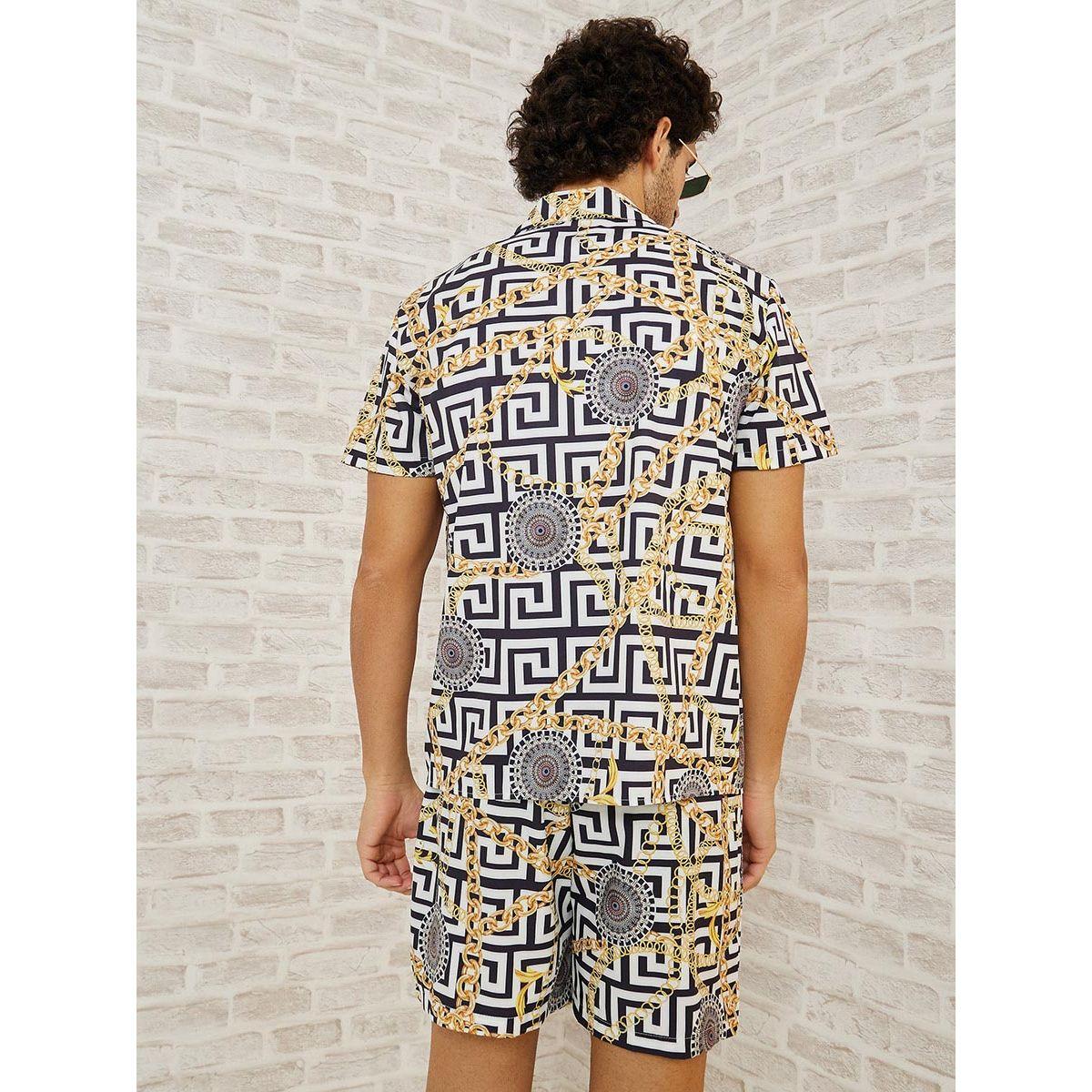 Styli All Over Print Shirt and Woven Shorts Co-Ord Set-men-clothing-coordsets-image-4