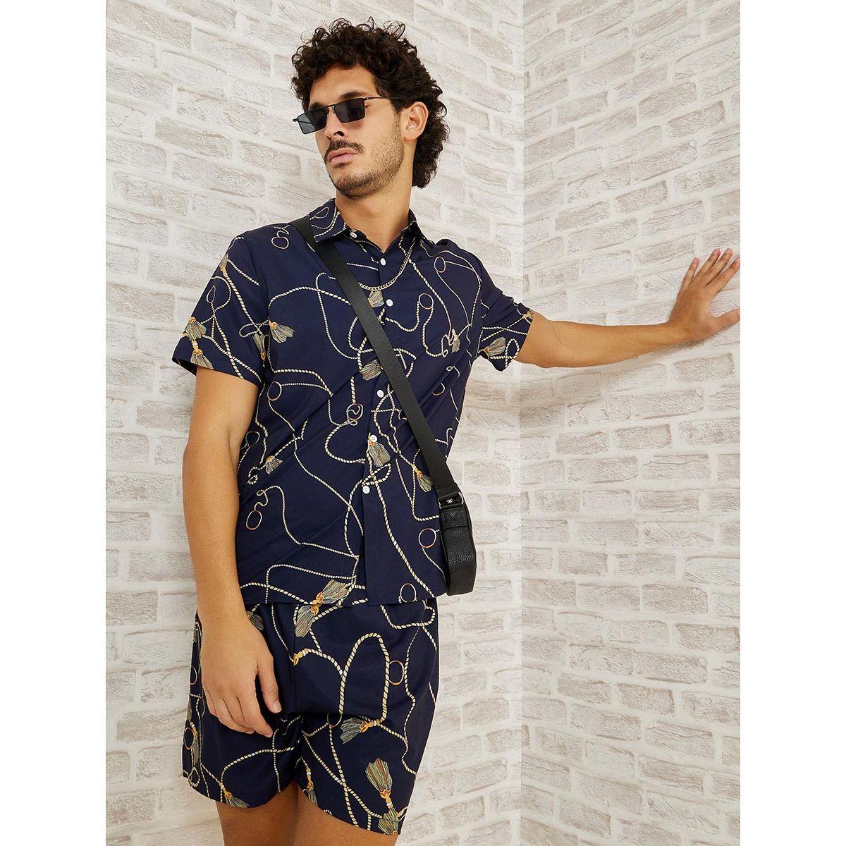 Styli All Over Print Shirt and Woven Shorts Co-Ord Set-men-clothing-coordsets-image-2