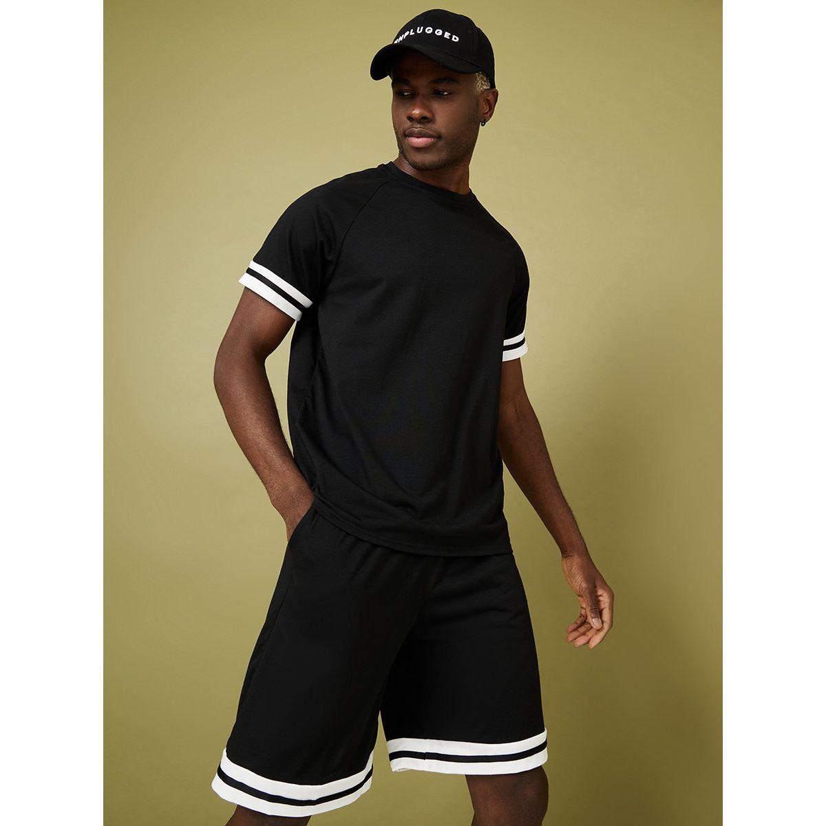 Styli Sleeve Stripe Detail T-shirt and Shorts Co-Ord Set-men-clothing-coordsets-image-1