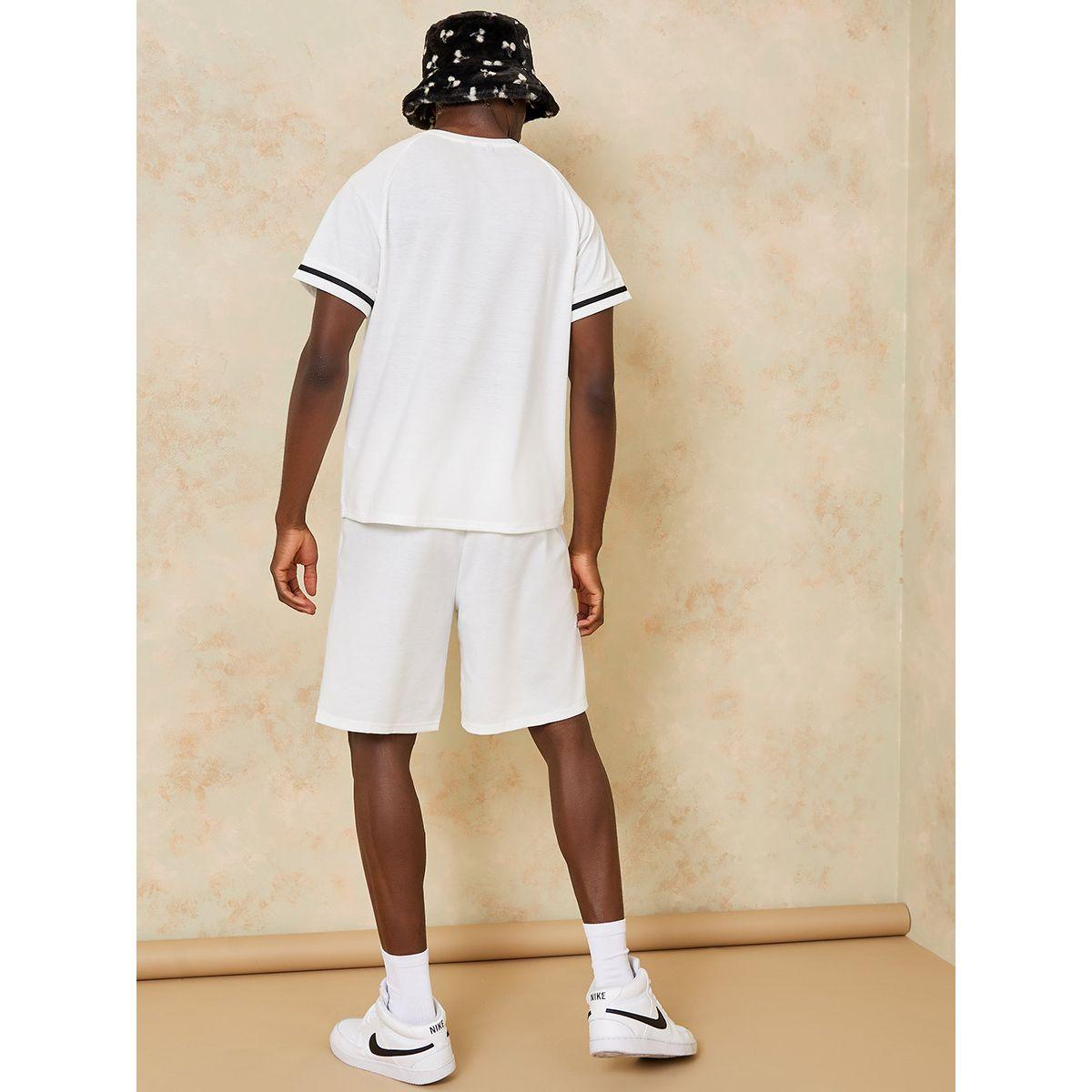 Styli Sleeve Stripe Detail T-shirt and Shorts Co-Ord Set-men-clothing-coordsets-image-5