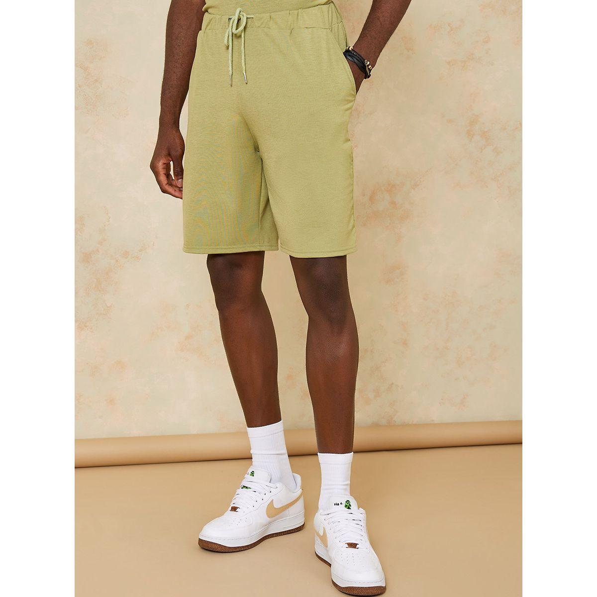 Styli Solid Round Neck T-shirt and Shorts Co-Ord Set-men-clothing-coordsets-image-4