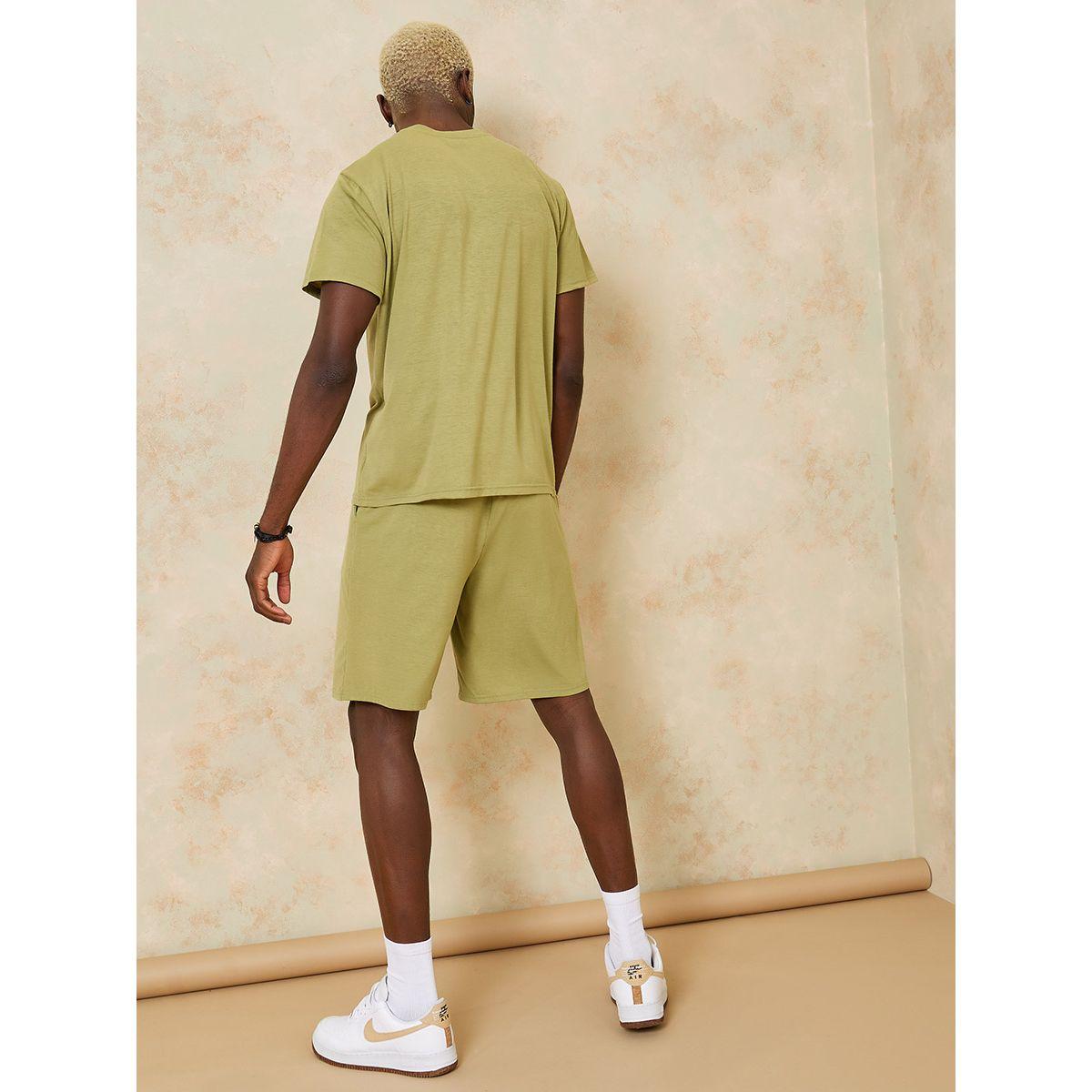 Styli Solid Round Neck T-shirt and Shorts Co-Ord Set-men-clothing-coordsets-image-5