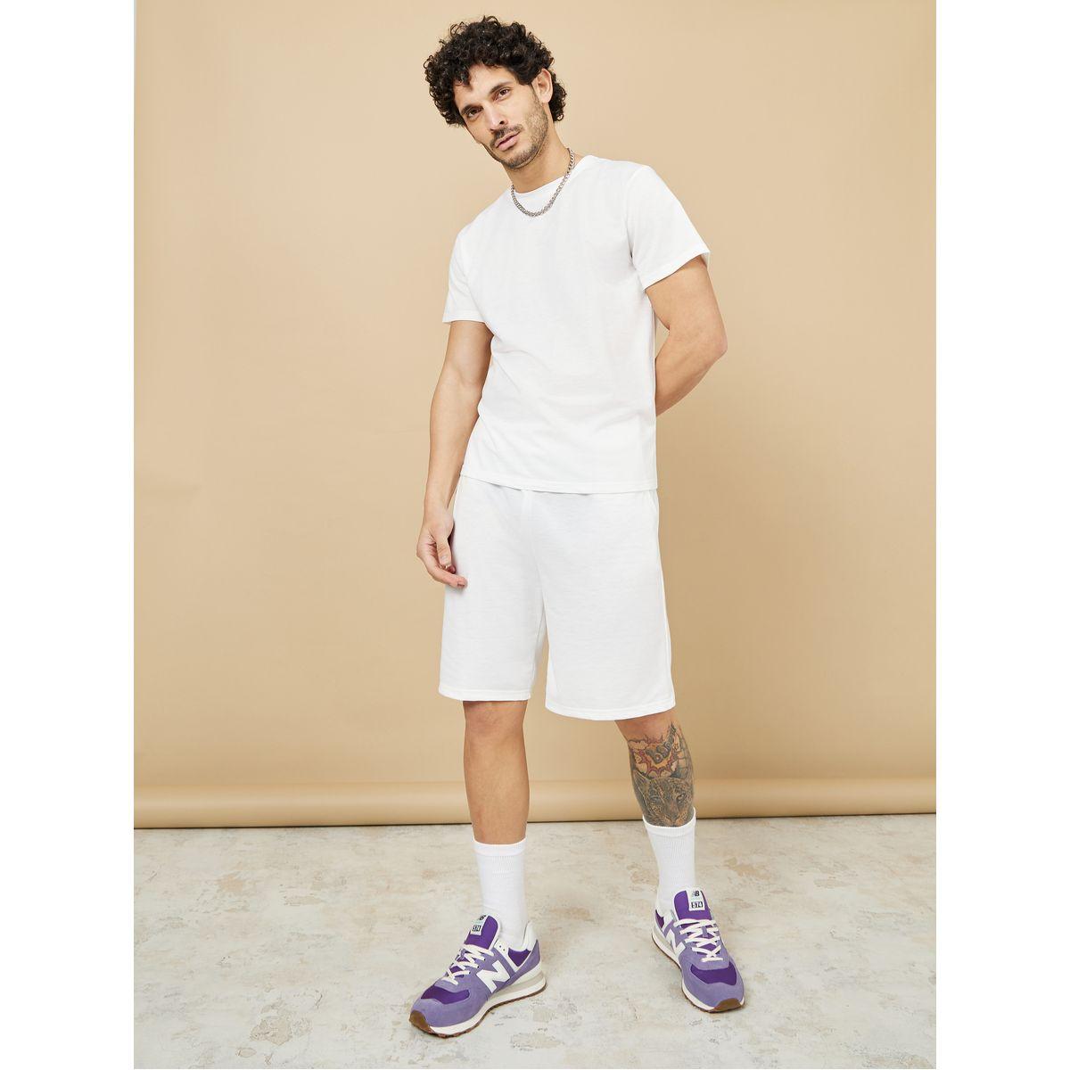 Styli Solid Round Neck T-shirt and Shorts Co-Ord Set-men-clothing-coordsets-image-1