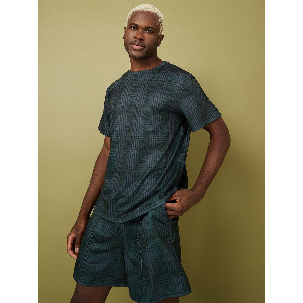 Styli All Over Print Knitted T-shirt and Shorts Co-Ord Set-men-clothing-coordsets-image-3