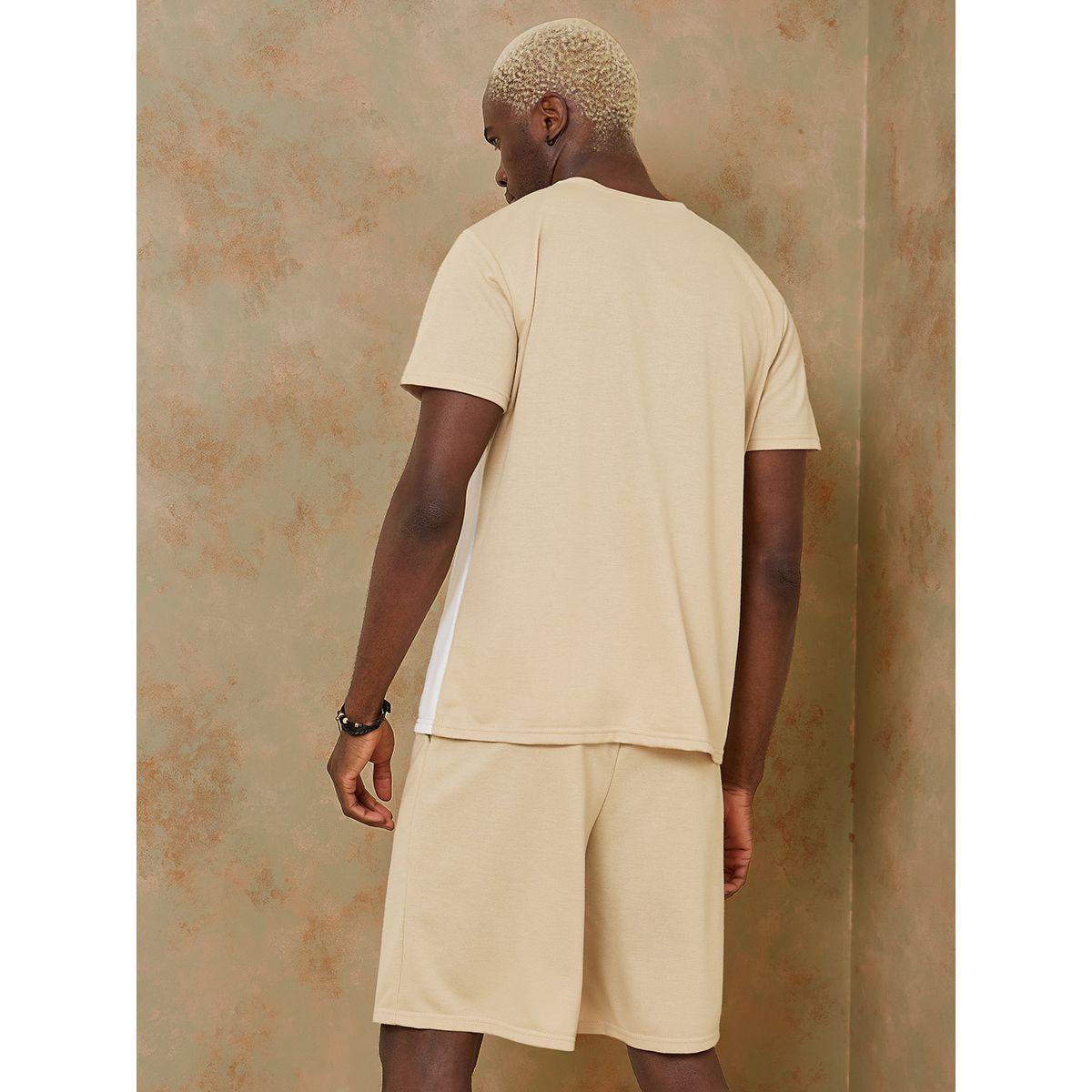 Styli Side Contrast Detail Knitted T-shirt and Shorts Co-Ord Set-men-clothing-coordsets-image-5