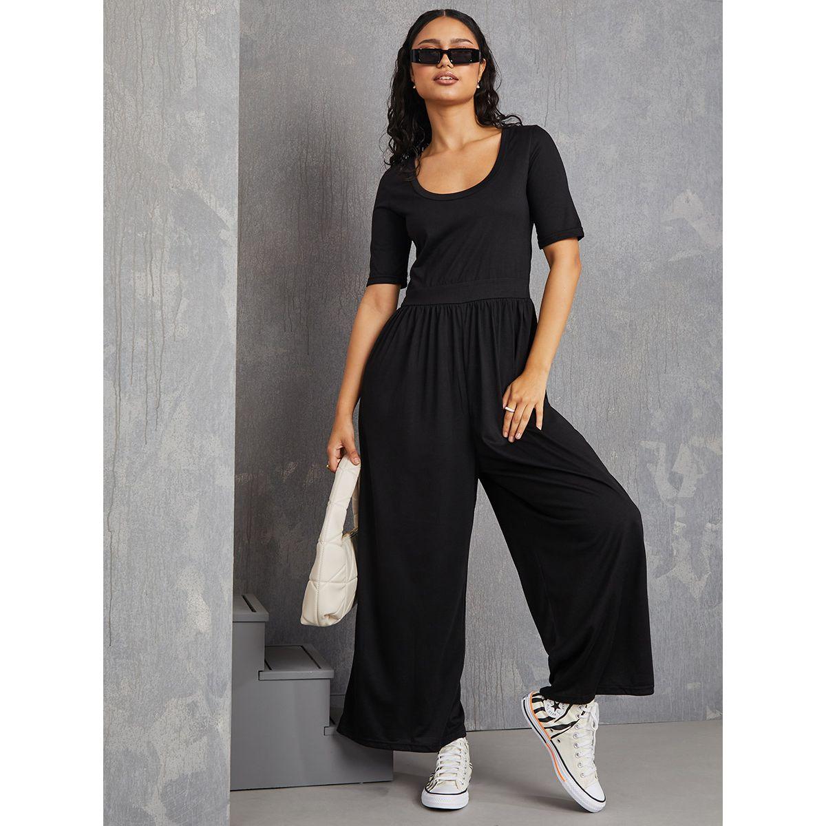 Styli Short Sleeves Wide Leg Knit Jumpsuit-women-clothing-jumpsuits-image-1